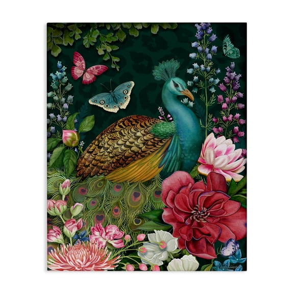 Stupell Industries Wild Garden Peacock Canvas Wall Art design by Nicole Tamarin, 40 x 30