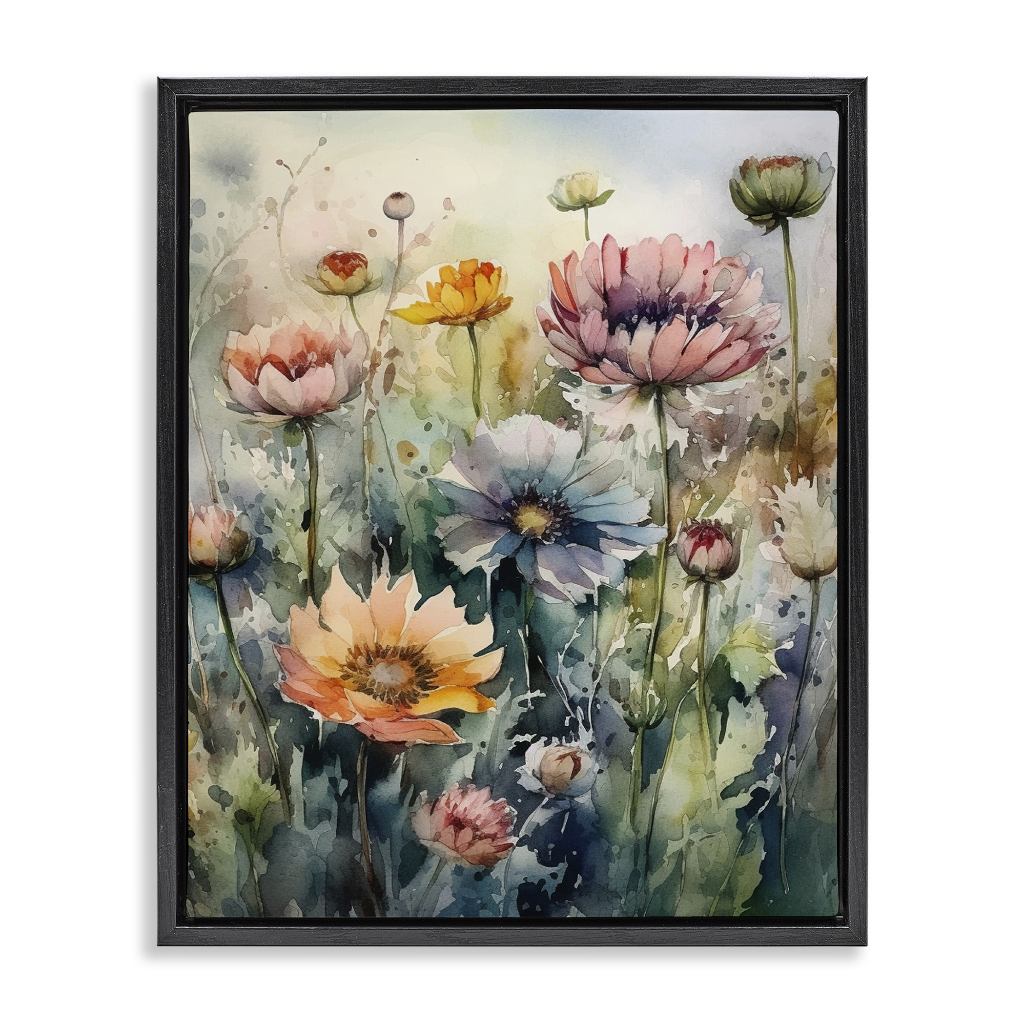 Stupell Industries Wild Gerbera Daisies Plants & Flowers Painting Black Floater Framed Canvas Art Print Wall Art, 25 x 31