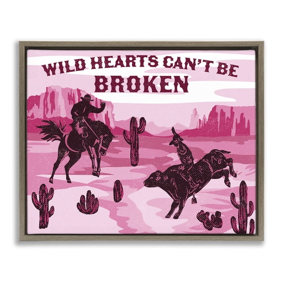 Stupell Industries Wild Hearts Can't Be Broken Brown Framed Floater Canvas Wall Art design by Diane Labombarbe, 17 x 21