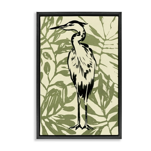 Stupell Industries Wild Heron & Leaves Animals & Insects Painting Black Floater Framed Canvas Art Print Wall Art, 17 x 25