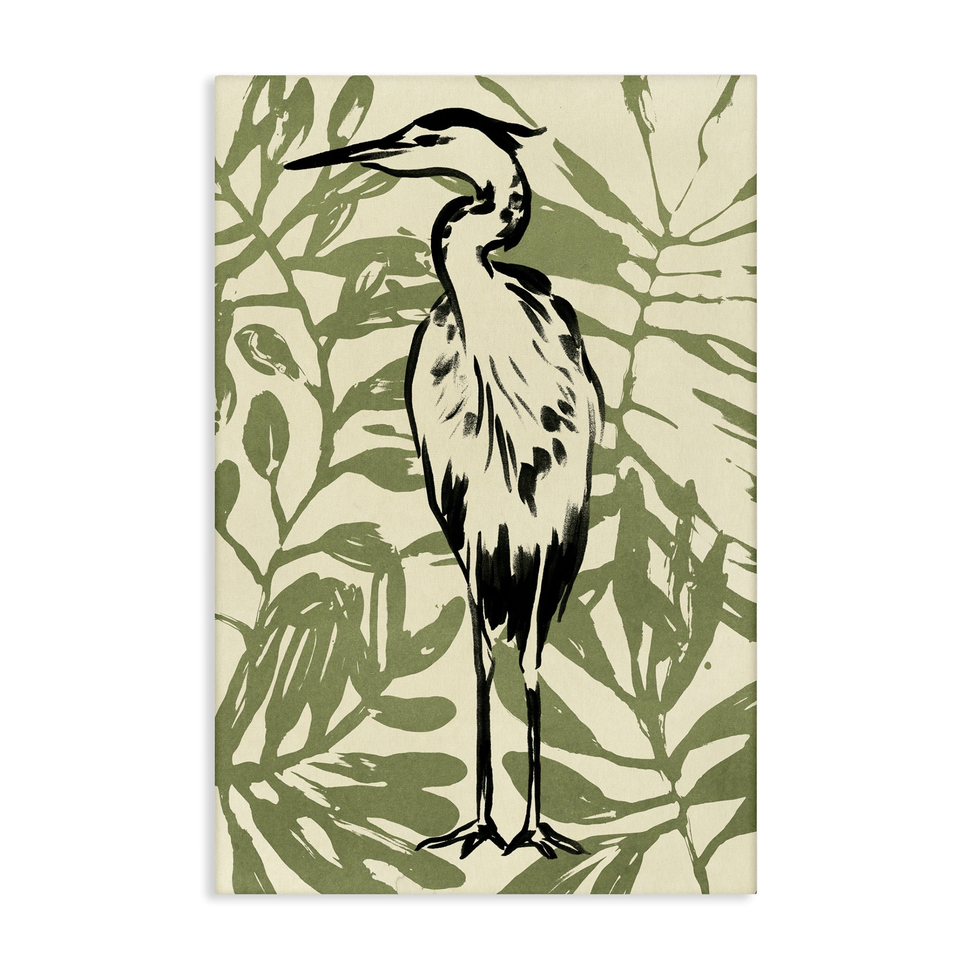 Stupell Industries Wild Heron & Leaves Animals & Insects Painting Gallery Wrapped Canvas Art Print Wall Art, 20 x 30