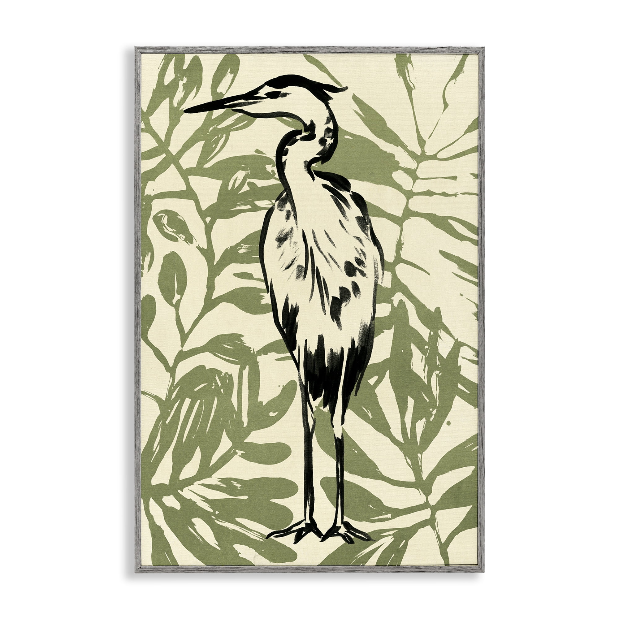 Stupell Industries Wild Heron & Leaves Animals & Insects Painting Gray Framed Art Print Wall Art, 20 x 30