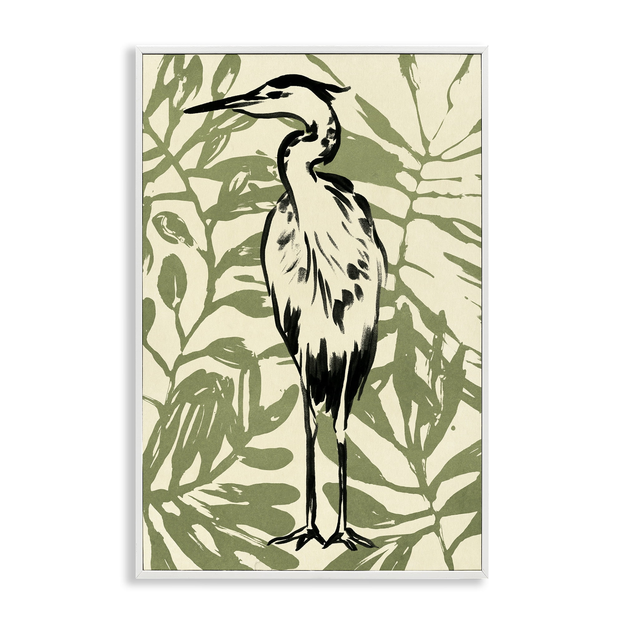 Stupell Industries Wild Heron & Leaves Animals & Insects Painting White Framed Art Print Wall Art, 20 x 30