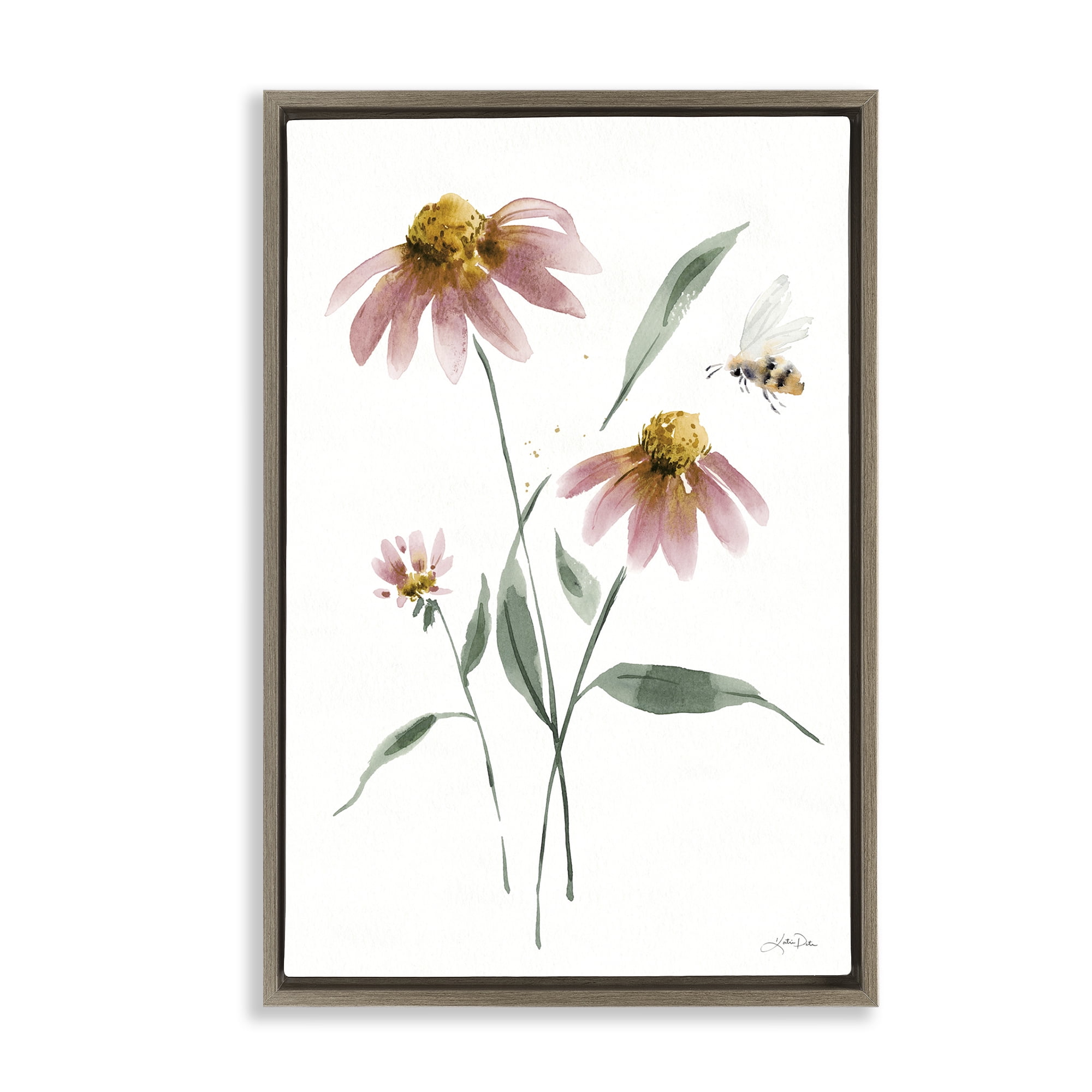 Wild Honeybloom Florals Botanical Canvas Print with Brown Frame