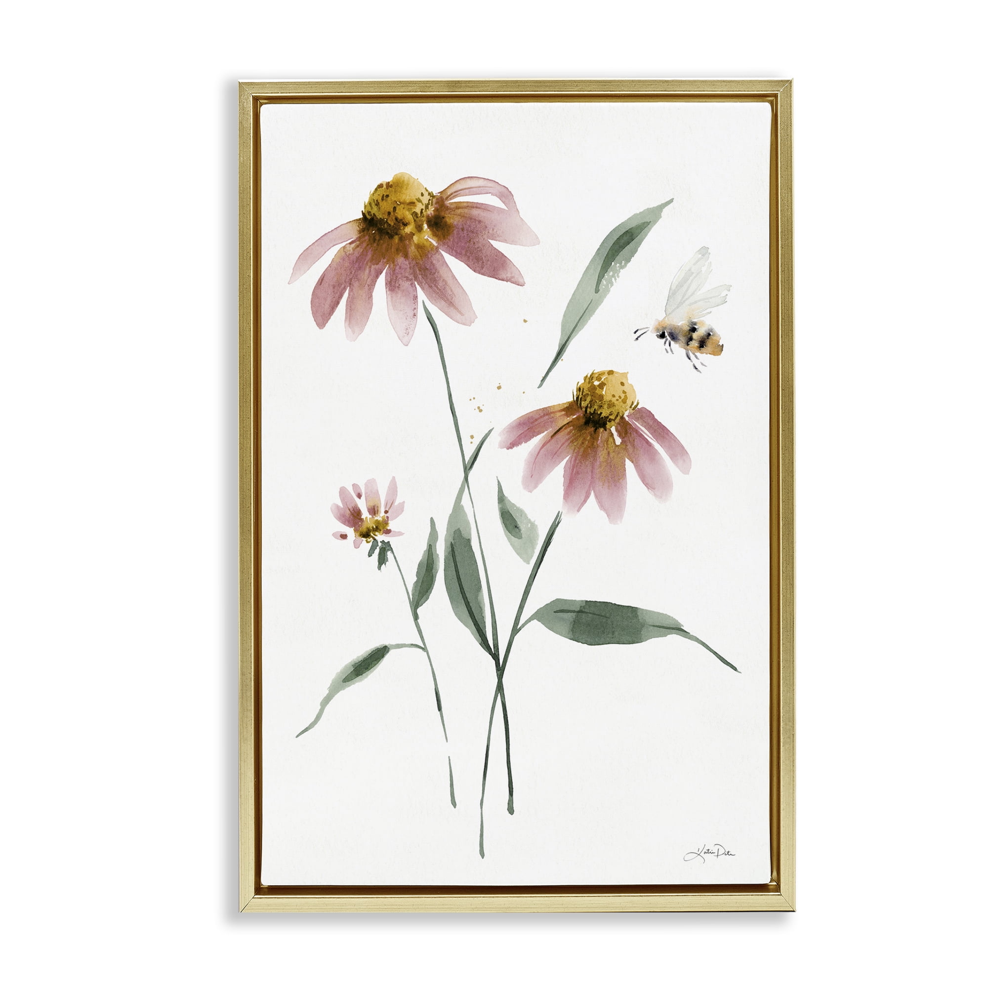 Stupell Industries Wild Honeybloom Florals Botanical & Floral Painting Gold Floater Framed Art Print Wall Art, 21 x 31