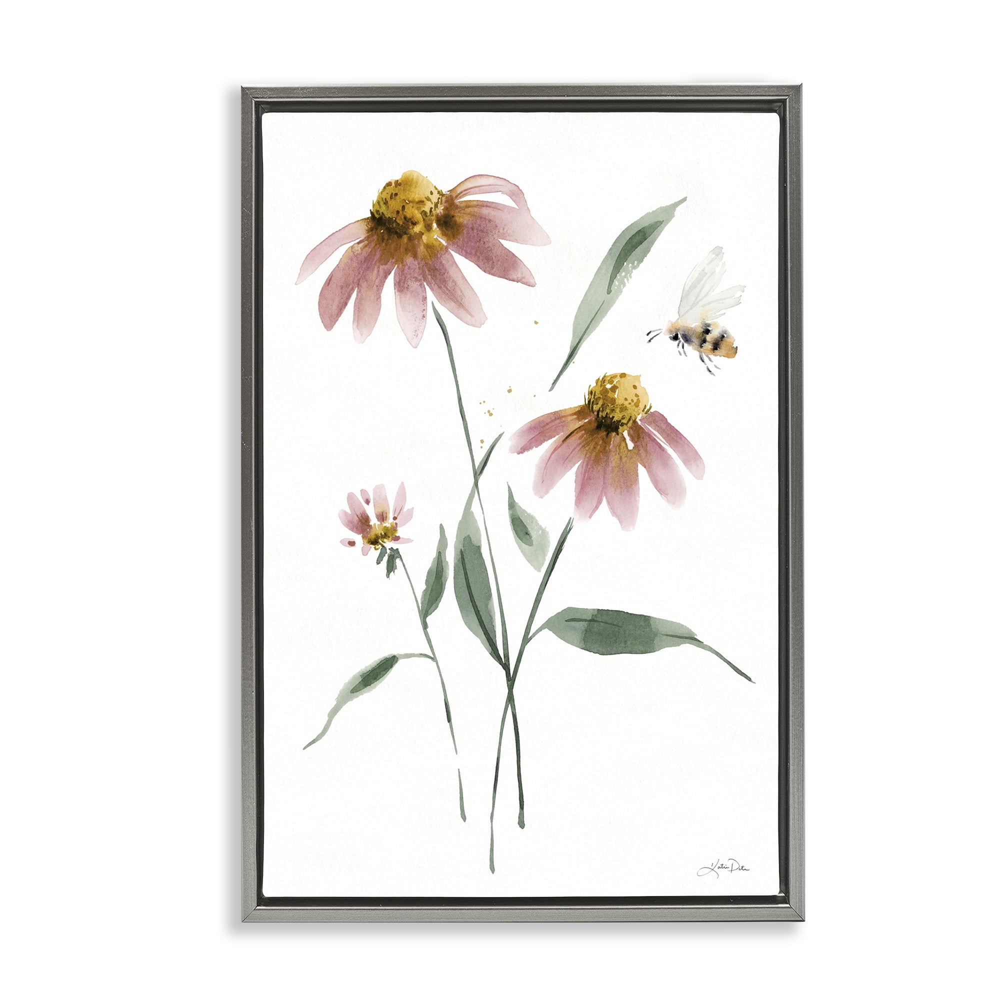 Stupell Industries Wild Honeybloom Florals Botanical & Floral Painting Gray Floater Framed Art Print Wall Art, 17 x 25