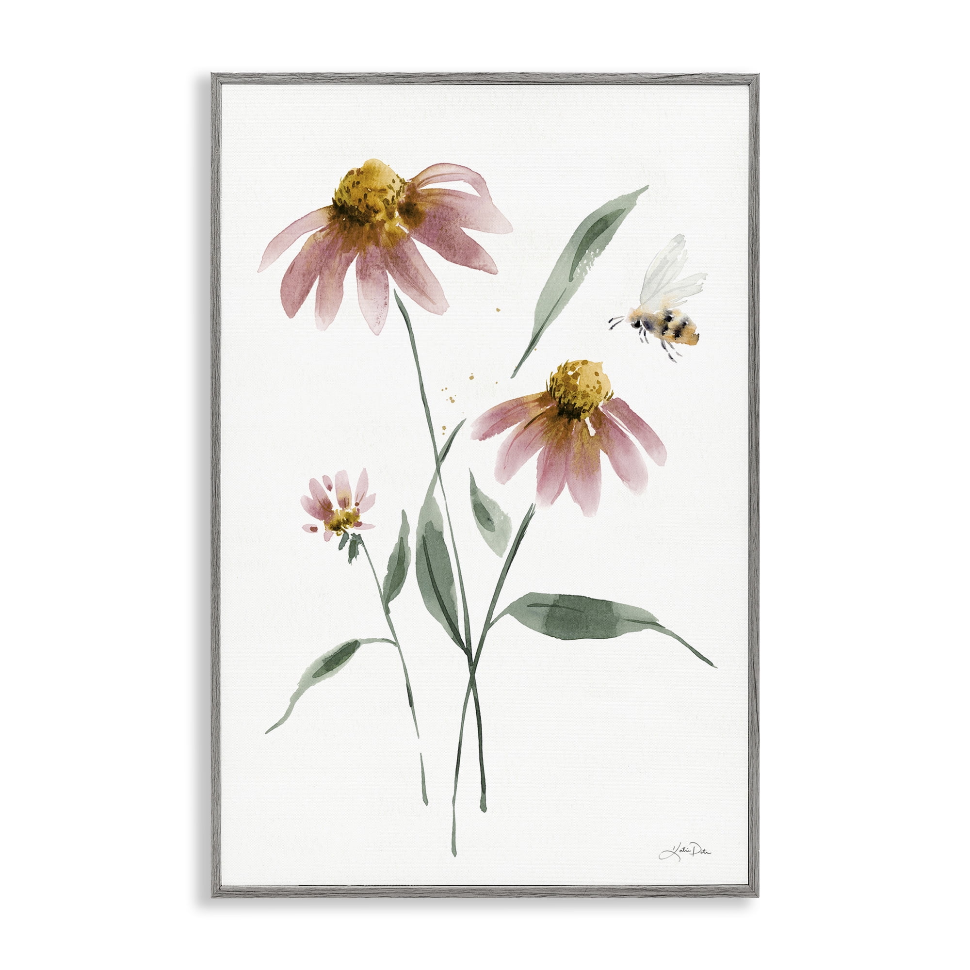 Stupell Industries Wild Honeybloom Florals Botanical & Floral Painting Gray Framed Art Print Wall Art, 12 x 18