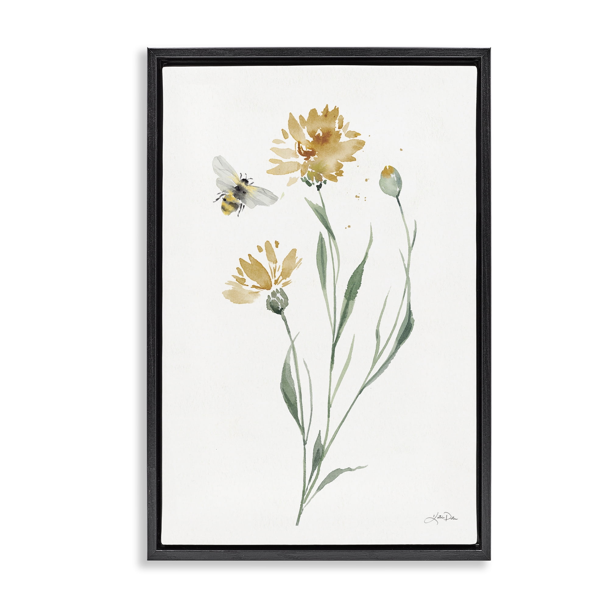 Stupell Industries Wild Honeybloom Flowers Botanical & Floral Painting Black Floater Framed Art Print Wall Art, 17 x 25