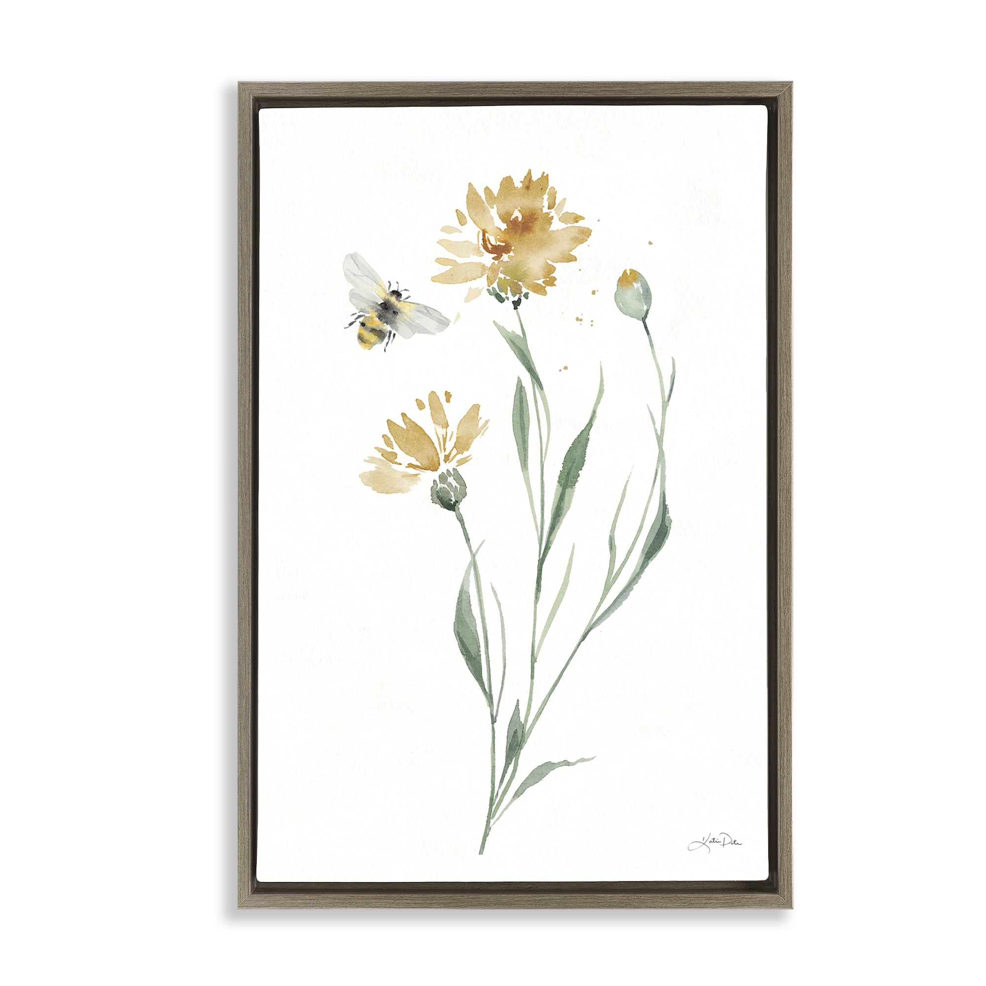 Stupell Industries Wild Honeybloom Flowers Botanical & Floral Painting Brown Floater Framed Art Print Wall Art, 21 x 31