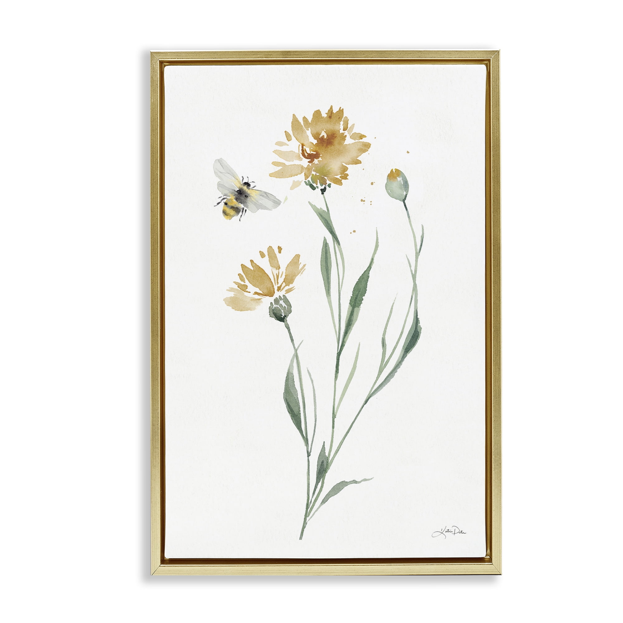Stupell Industries Wild Honeybloom Flowers Botanical & Floral Painting Gold Floater Framed Art Print Wall Art, 21 x 31
