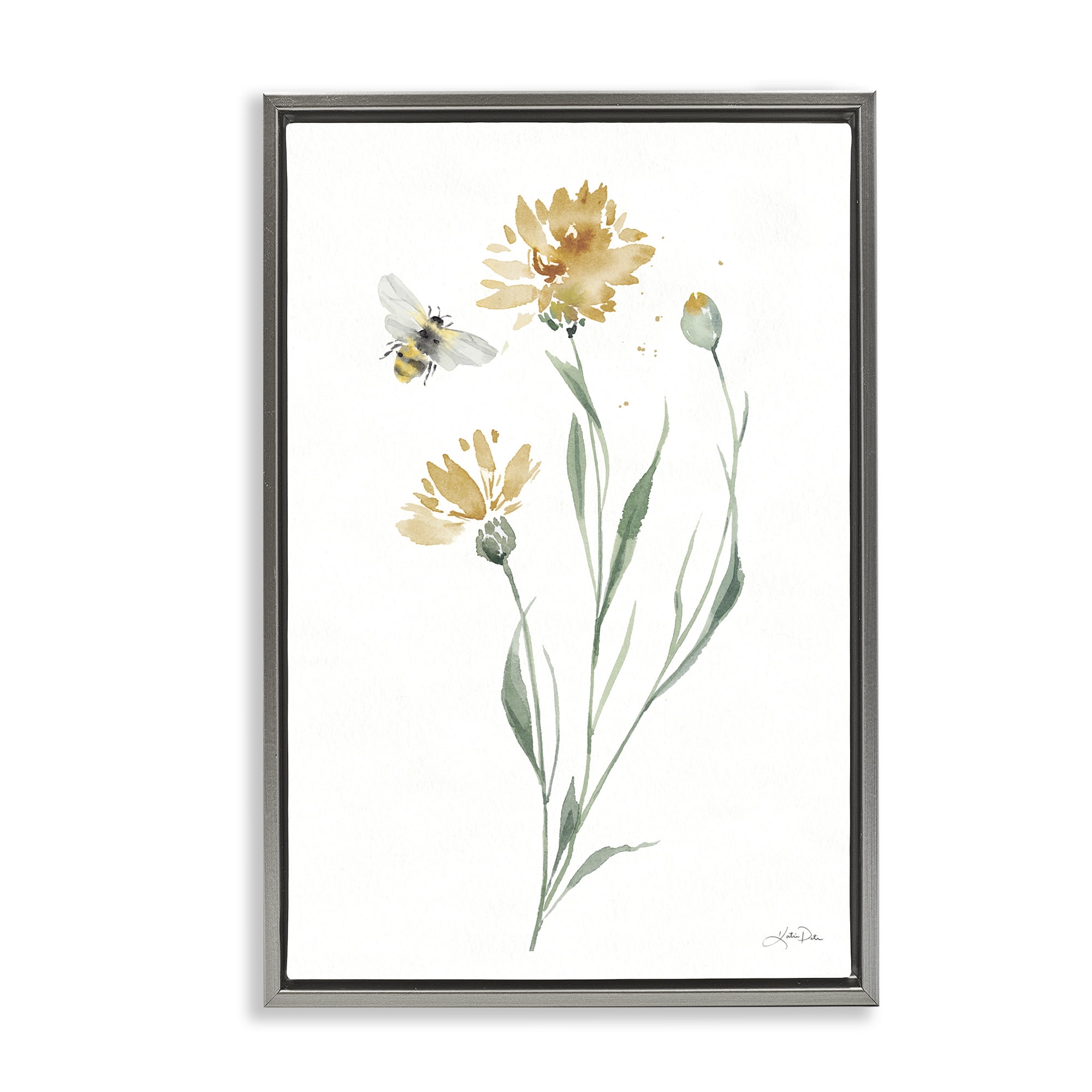 Stupell Industries Wild Honeybloom Flowers Botanical & Floral Painting Gray Floater Framed Art Print Wall Art, 17 x 25