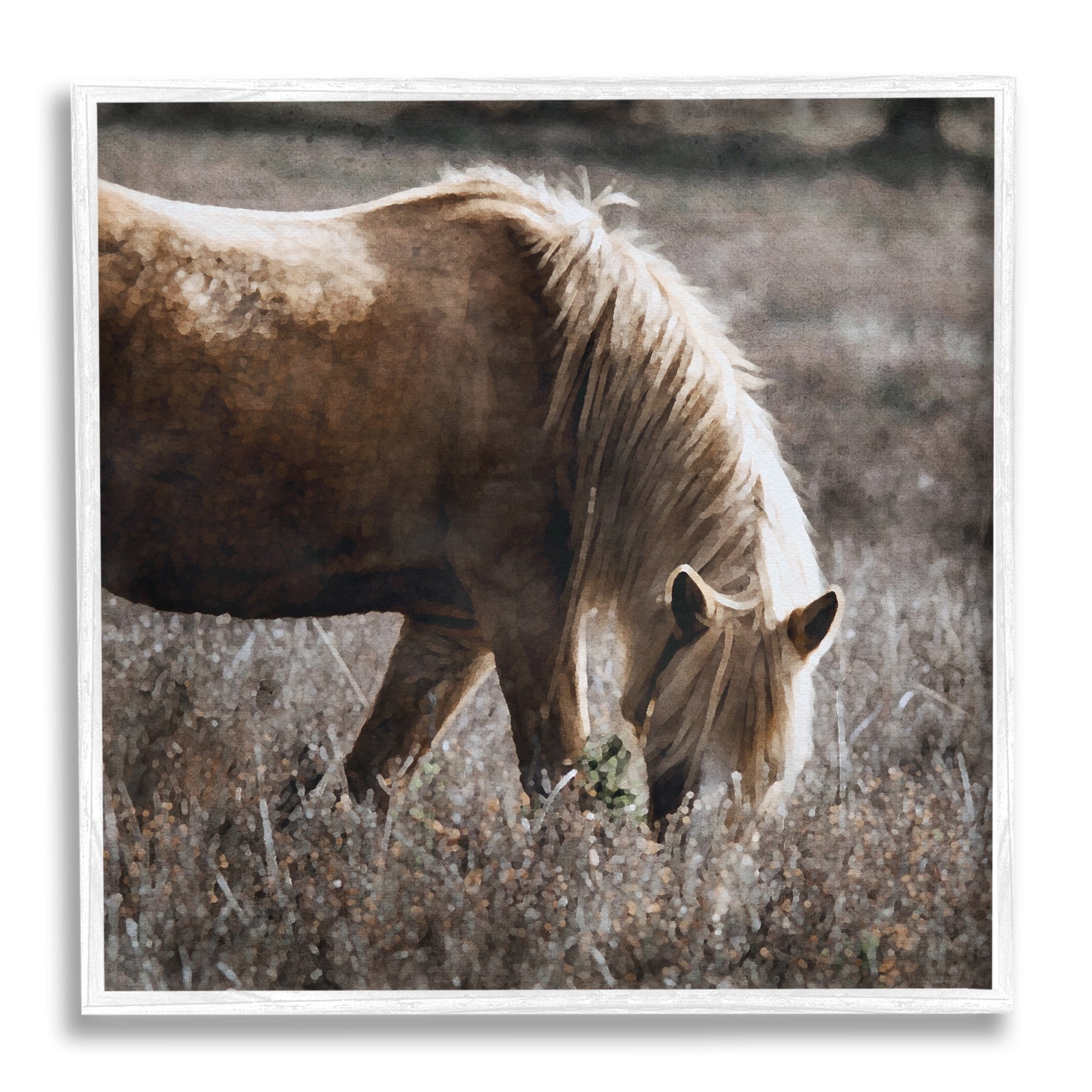 Stupell Industries Wild Horse Grazing Animals & Insects Painting White Framed Art Print Wall Art, 17 x 17