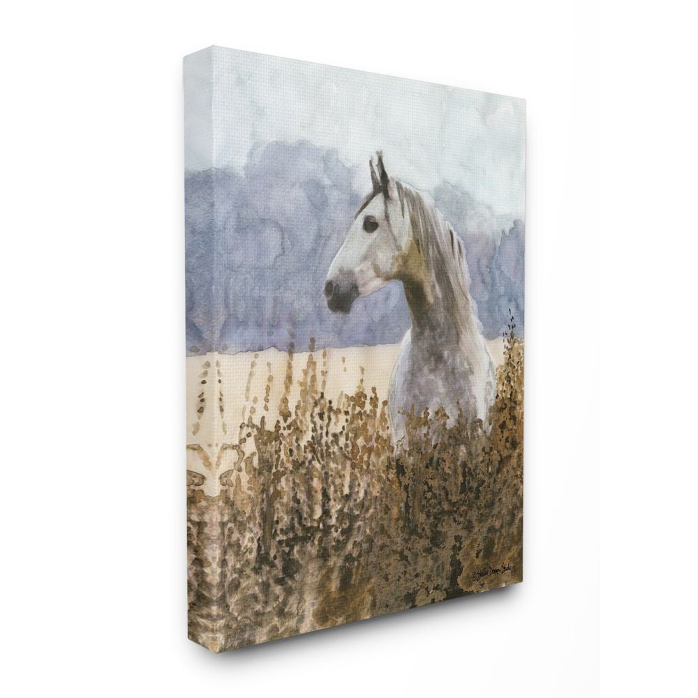 Stupell Industries Wild Horse in Tall Grass Side Portrait Watercolor Canvas Wall Art Design by Stellar Design Studio