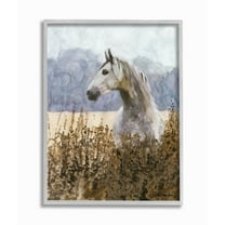 Stupell Industries Wild Horse in Tall Grass Side Portrait Watercolor Framed Wall Art Design by Stellar Design Studio, 11" x 14", Gray Framed