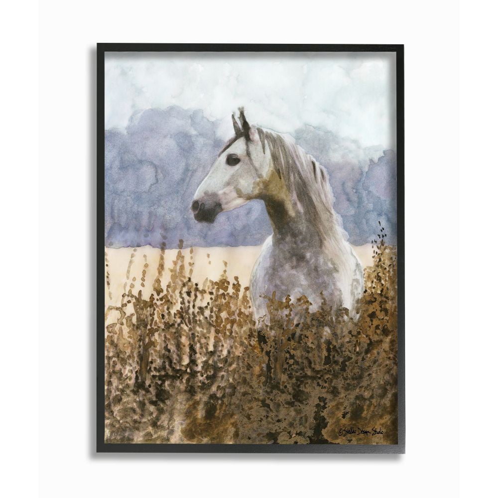 Stupell Industries Wild Horse in Tall Grass Side Portrait Watercolor Framed Wall Art Design by Stellar Design Studio, 16" x 20", Black Framed