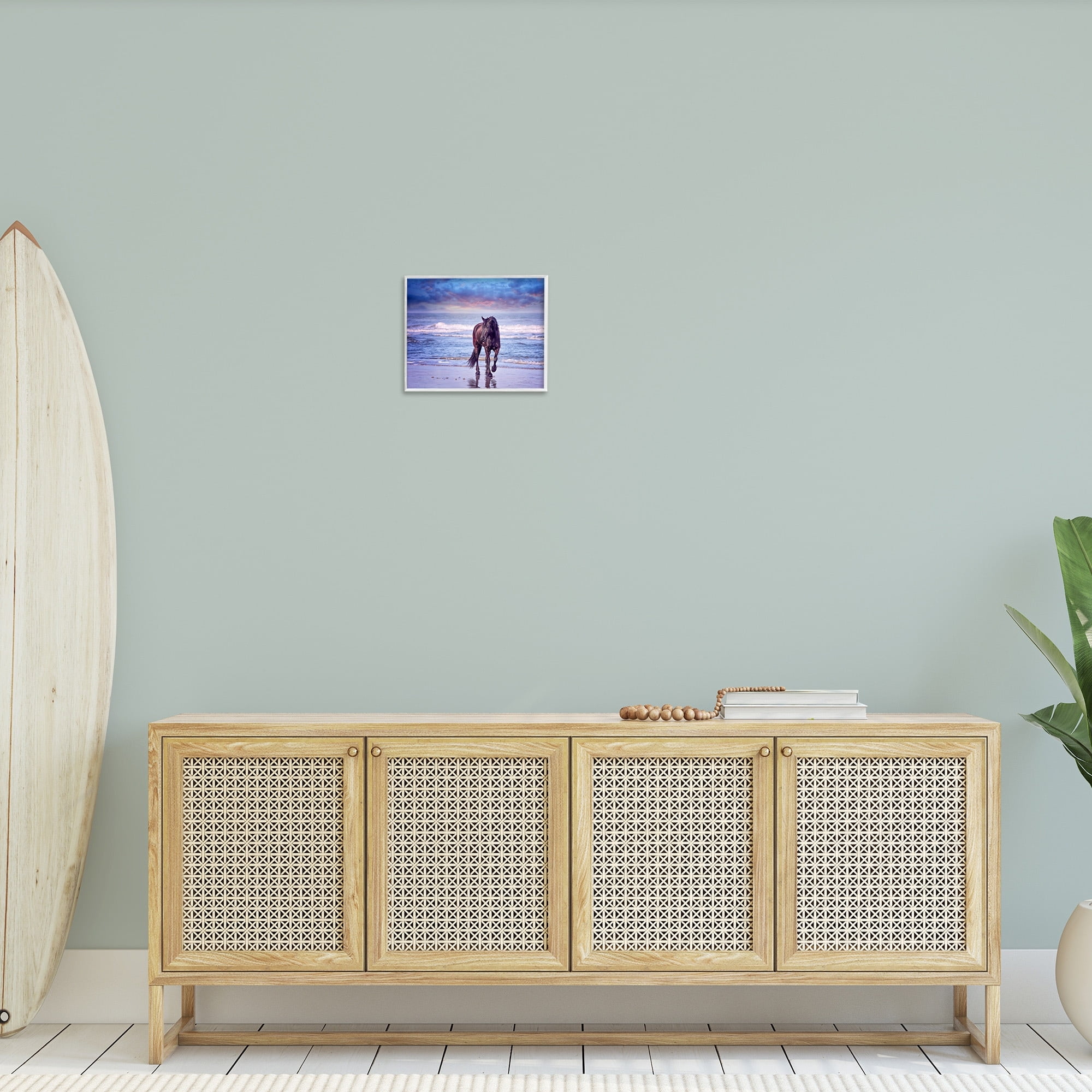 Stupell Industries Wild Horse on Beach Colorful Blue Sunset Photography Framed Art Print Wall Art, 14x11, By PHBurchett