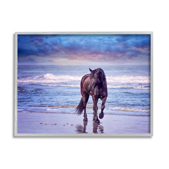 Stupell Industries Wild Horse on Beach Colorful Blue Sunset Photography Framed Art Print Wall Art, 30x24, By PHBurchett