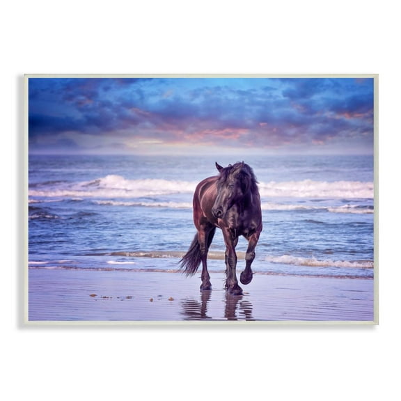 Stupell Industries Wild Horse on Beach Colorful Blue Sunset Wall Plaque Design by PHBurchett