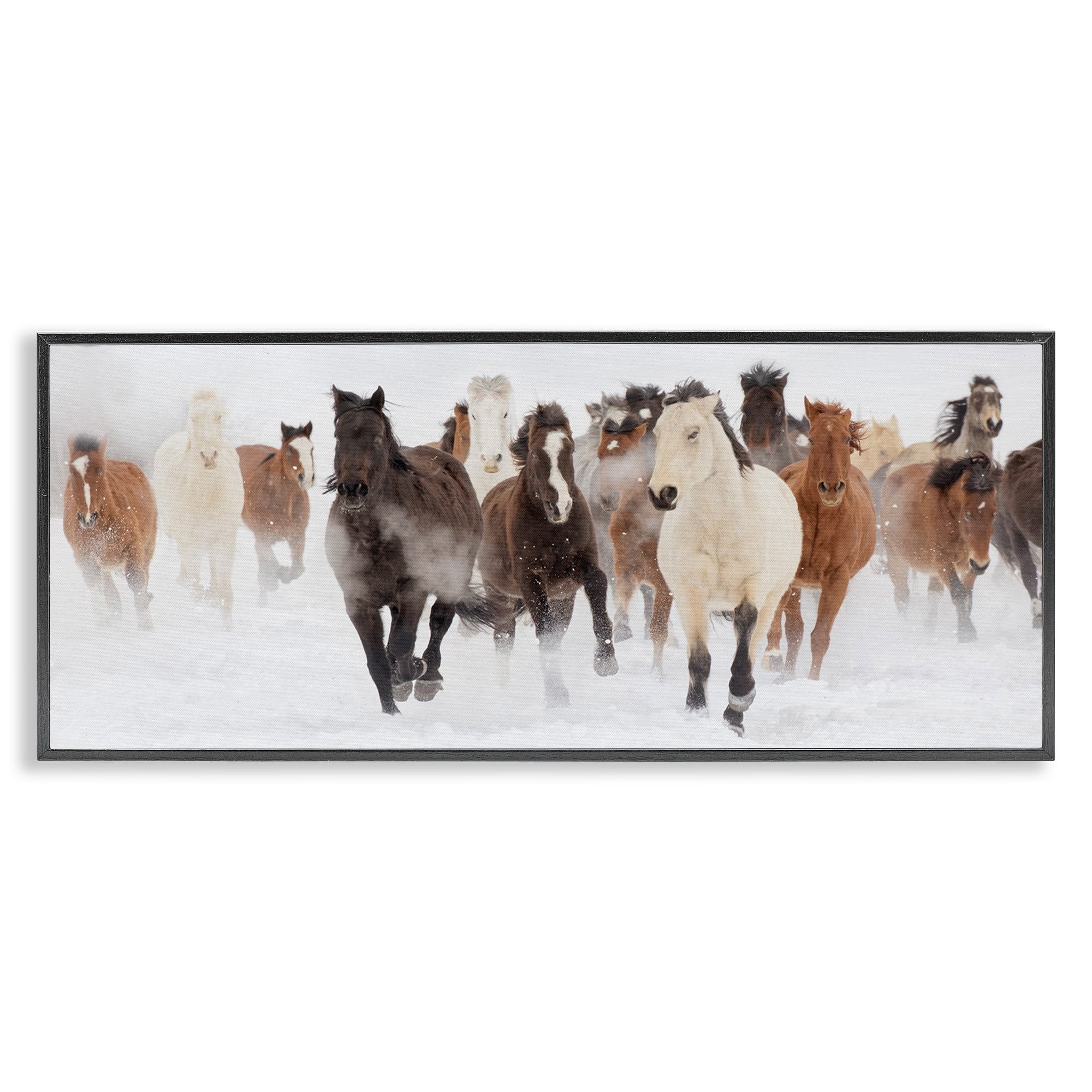 Stupell Industries Wild Horses Herd Foggy Winter Day Running Snow Painting , 24 x 10, Design by Danita Delimont