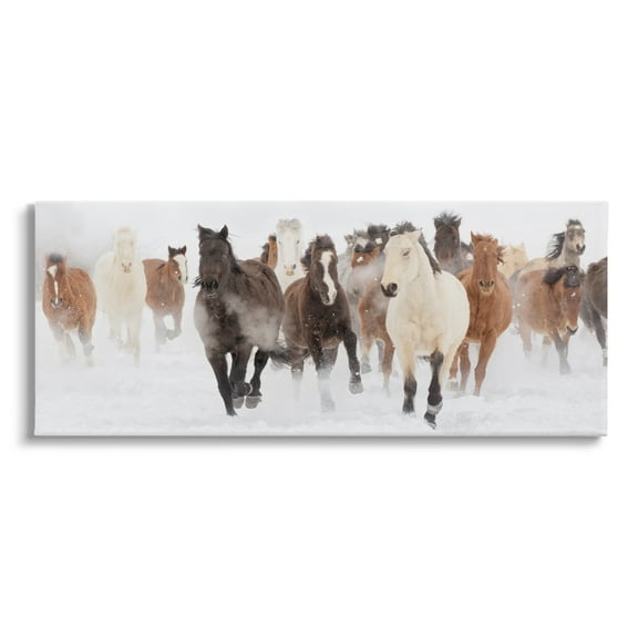 Stupell Industries Wild Horses Herd Foggy Winter Day Running Snow Painting , 30 x 13, Design by Danita Delimont
