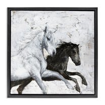 Stupell Industries Wild Horses Racing Abstraction Animals & Insects Painting Black Floater Framed Canvas Art Print Wall Art, 18 x 18