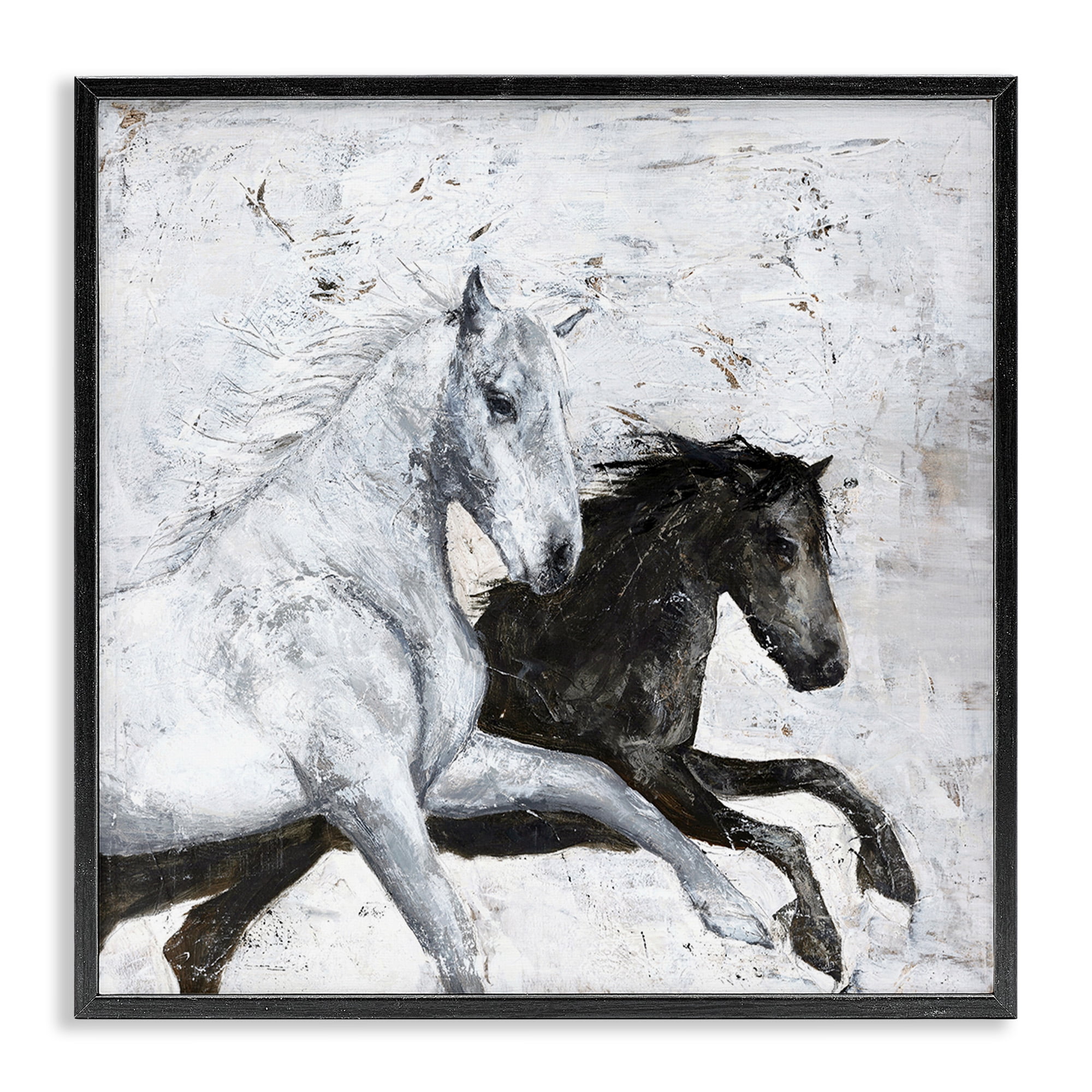 Stupell Industries Wild Horses Racing Abstraction Animals & Insects Painting Black Framed Art Print Wall Art, 24 x 24