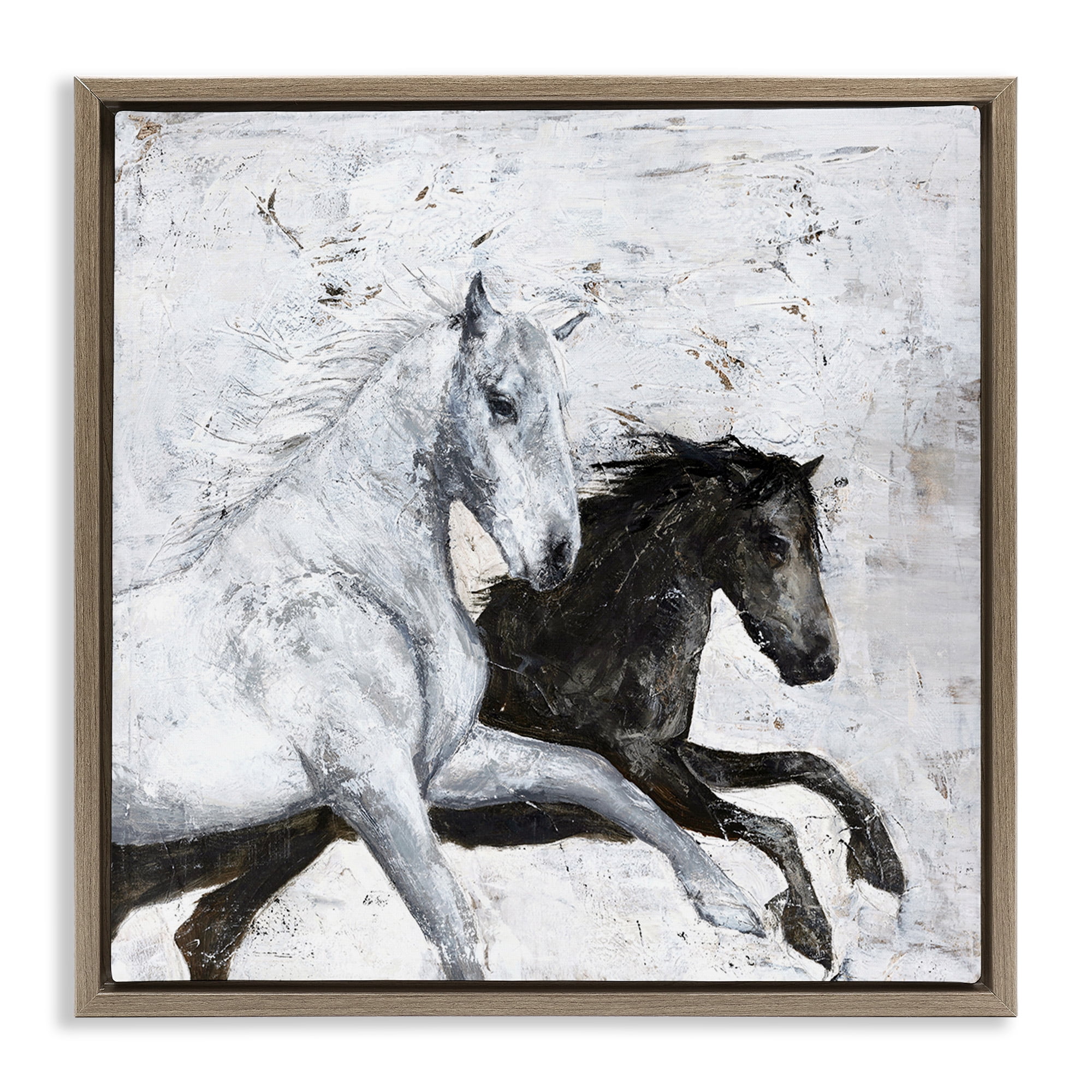 Stupell Industries Wild Horses Racing Abstraction Animals & Insects Painting Brown Floater Framed Canvas Art Print Wall Art, 18 x 18