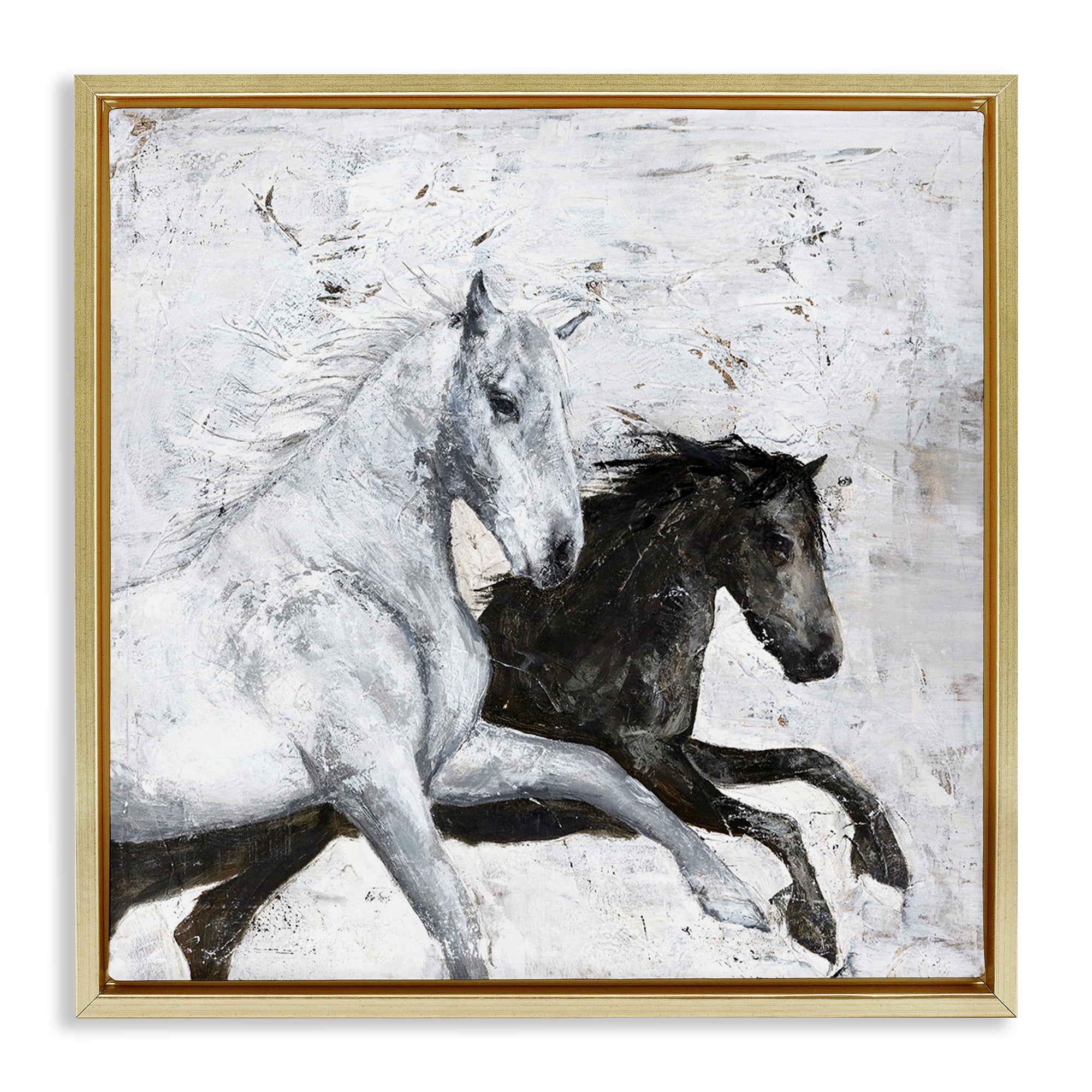 Stupell Industries Wild Horses Racing Abstraction Animals & Insects Painting Gold Floater Framed Canvas Art Print Wall Art, 18 x 18