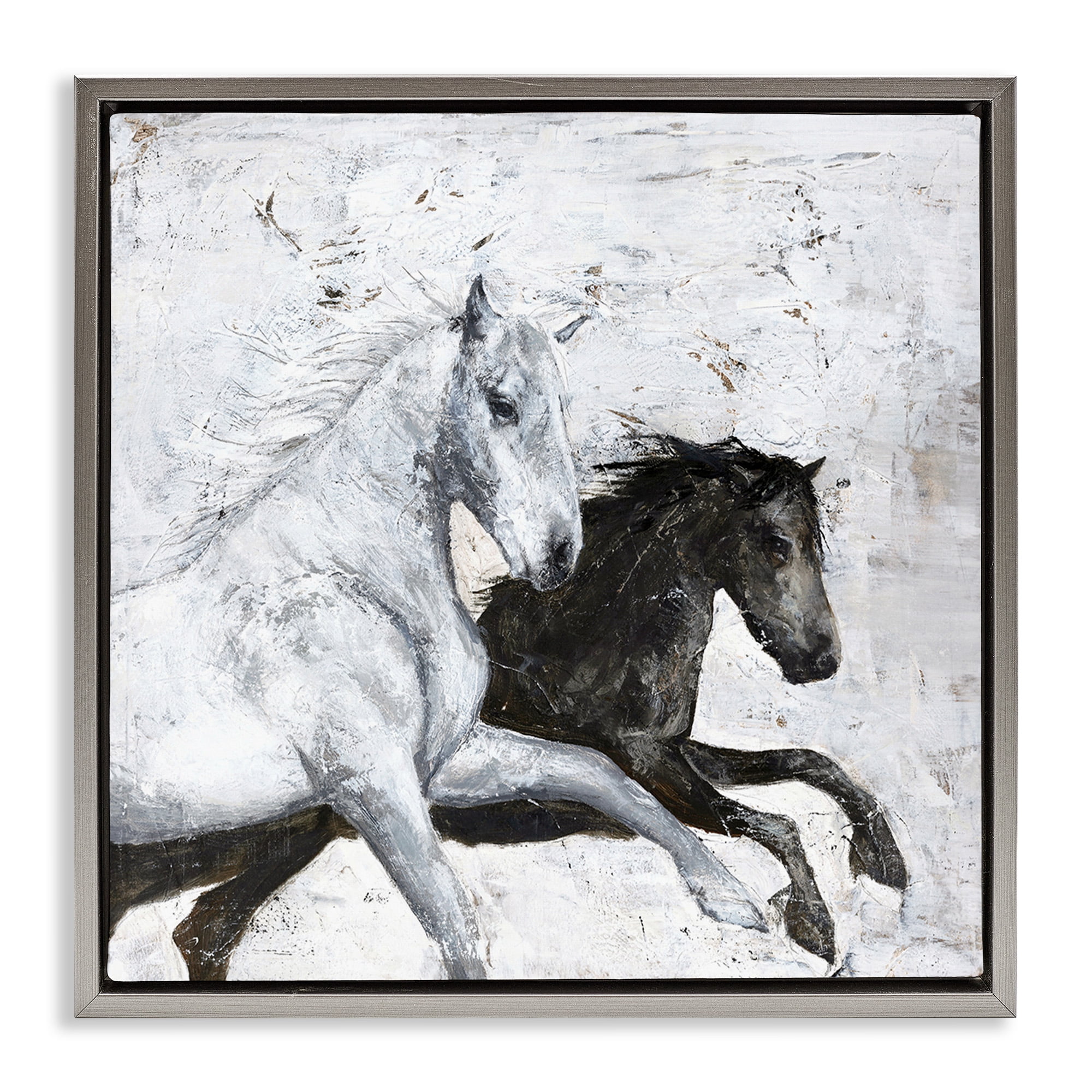 Stupell Industries Wild Horses Racing Abstraction Animals & Insects Painting Gray Floater Framed Canvas Art Print Wall Art, 18 x 18