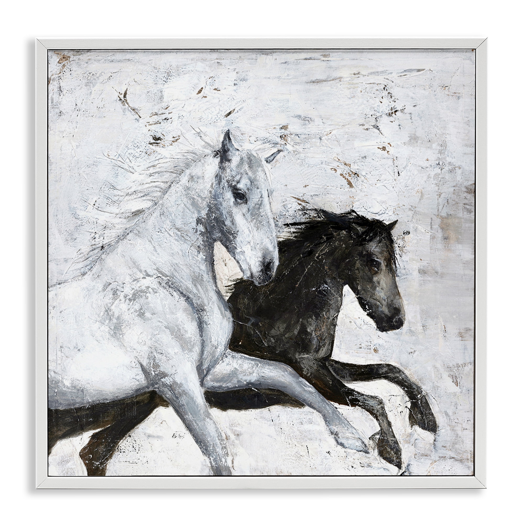 Stupell Industries Wild Horses Racing Abstraction Animals & Insects Painting White Framed Art Print Wall Art, 12 x 12