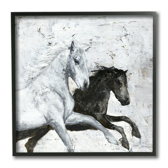 Stupell Industries Wild Horses Racing Rustic Abstract White Black Framed by Design Fabrikken