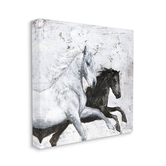 Stupell Industries Wild Horses Racing Rustic Abstract White Canvas Wall Art by Design Fabrikken