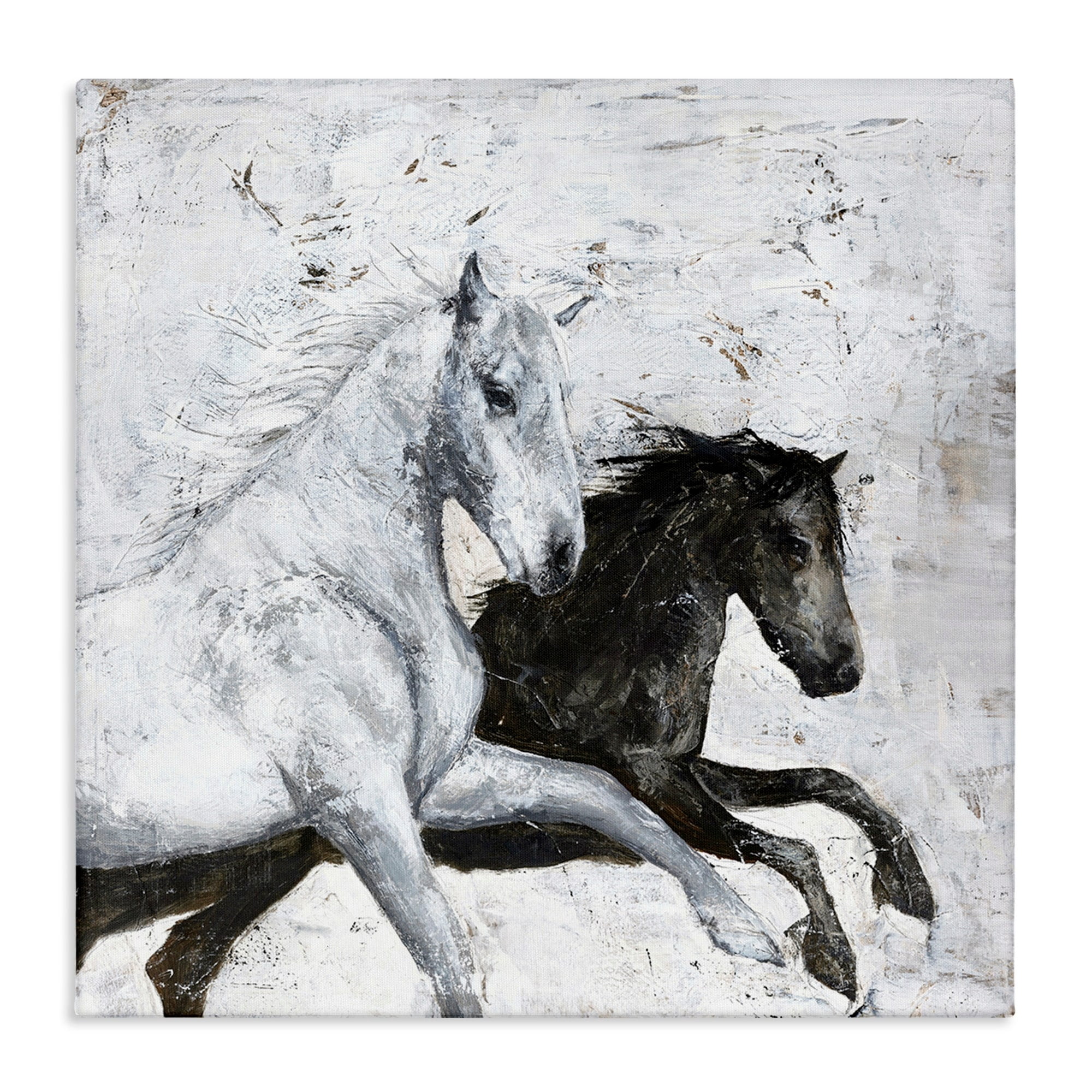 Stupell Industries Wild Horses Racing Rustic Abstract White Canvas Wall Art by Design Fabrikken
