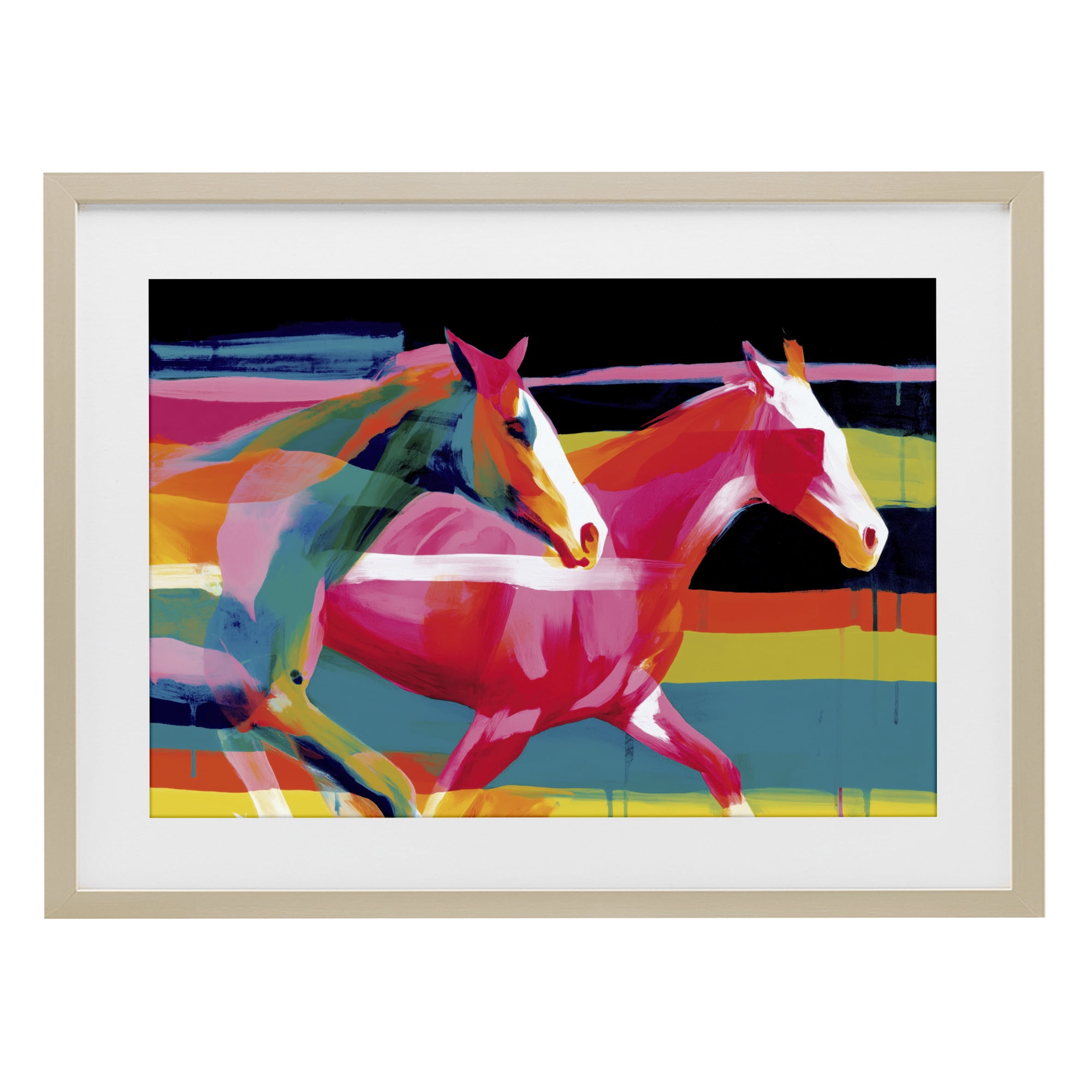 Stupell Industries Wild Horses Running Through Stripes Birch Framed Print Under Glass, design by Chromatic Storm Studio