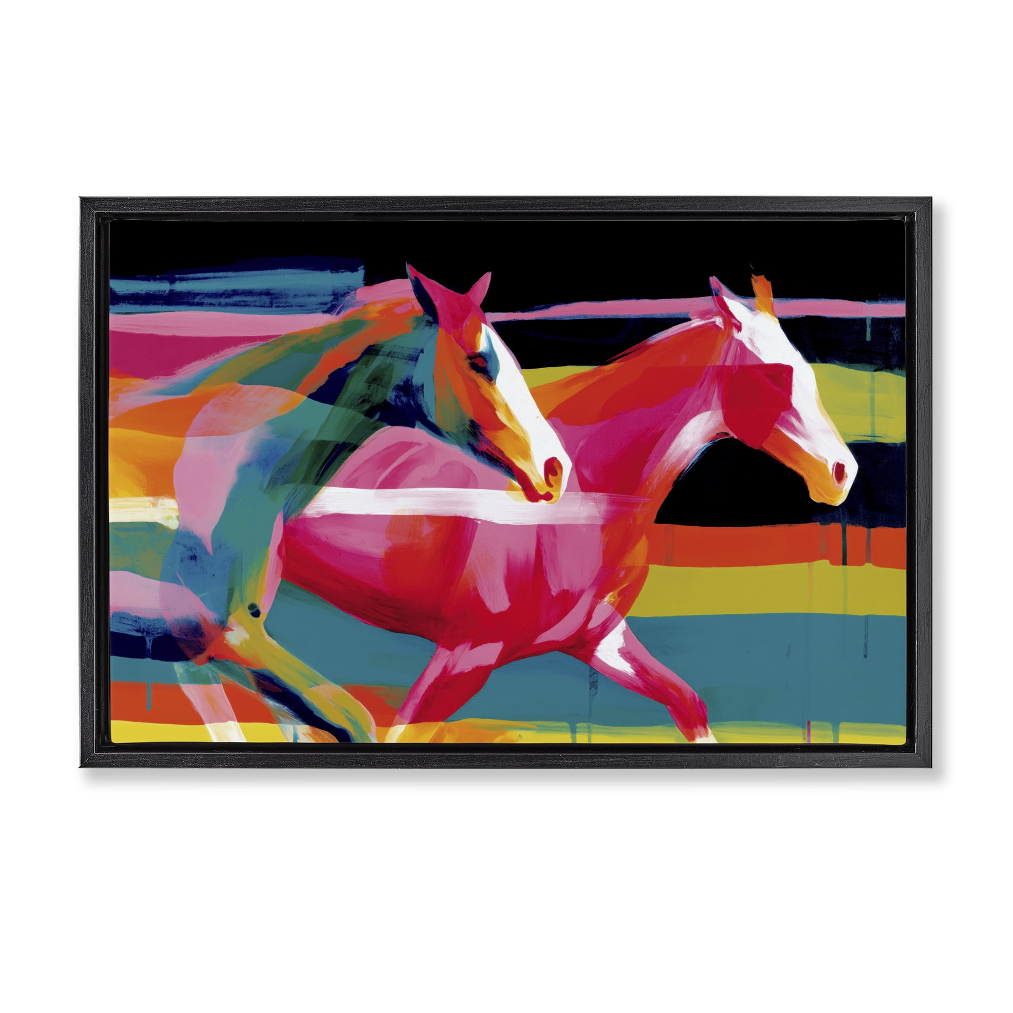 Stupell Industries Wild Horses Running Through Stripes Black Framed Floater Canvas Wall Art, design by Chromatic Storm Studio