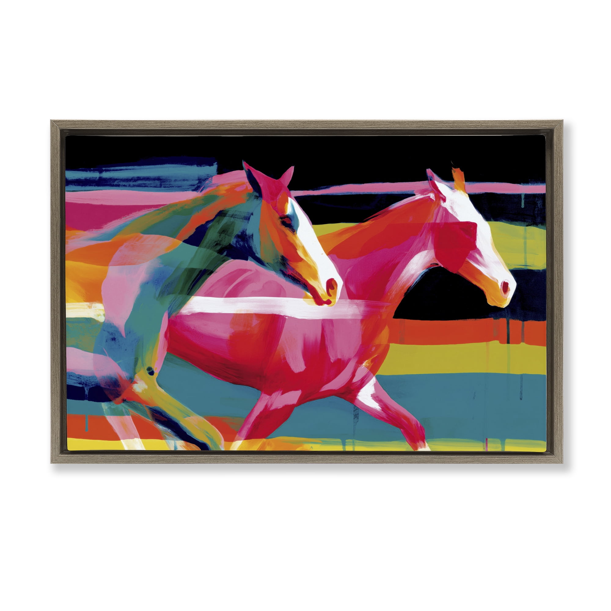 Stupell Industries Wild Horses Running Through Stripes Brown Framed Floater Canvas Wall Art, design by Chromatic Storm Studio