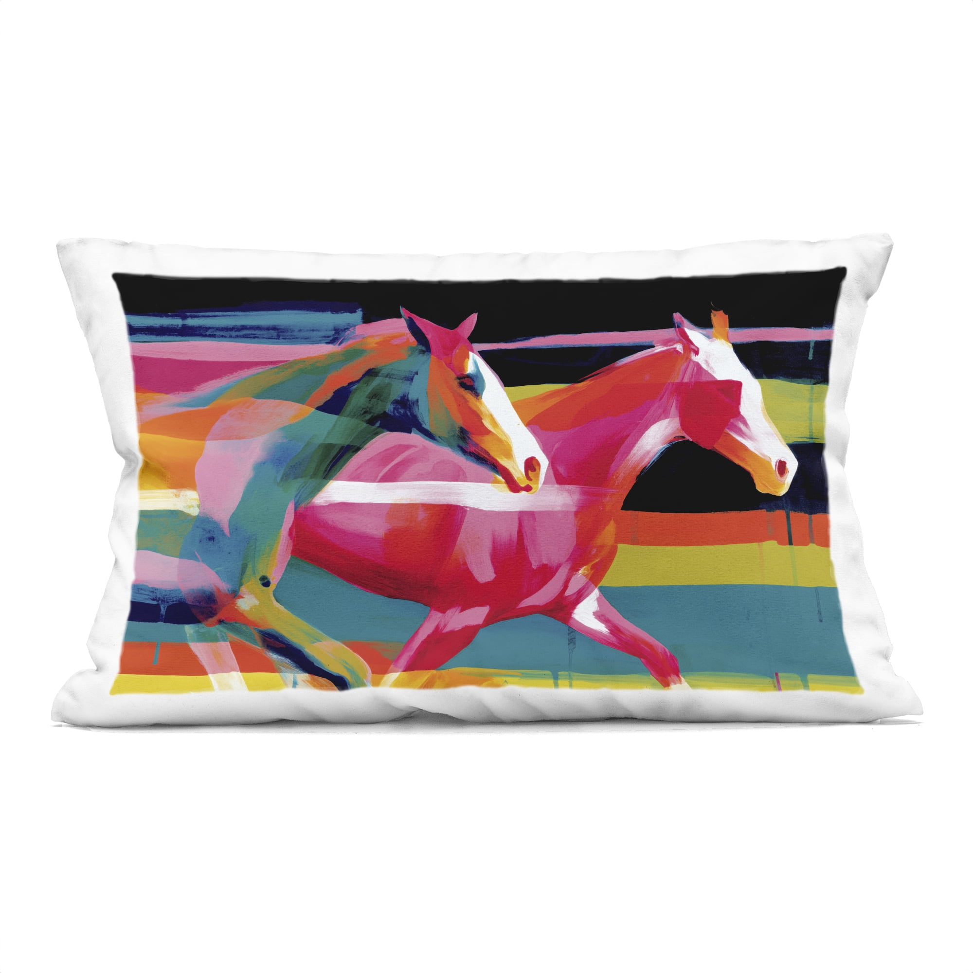 Stupell Industries Wild Horses Running Through Stripes Decorative Printed Throw Pillow, design by Chromatic Storm Studio, 14 x 7 x 20