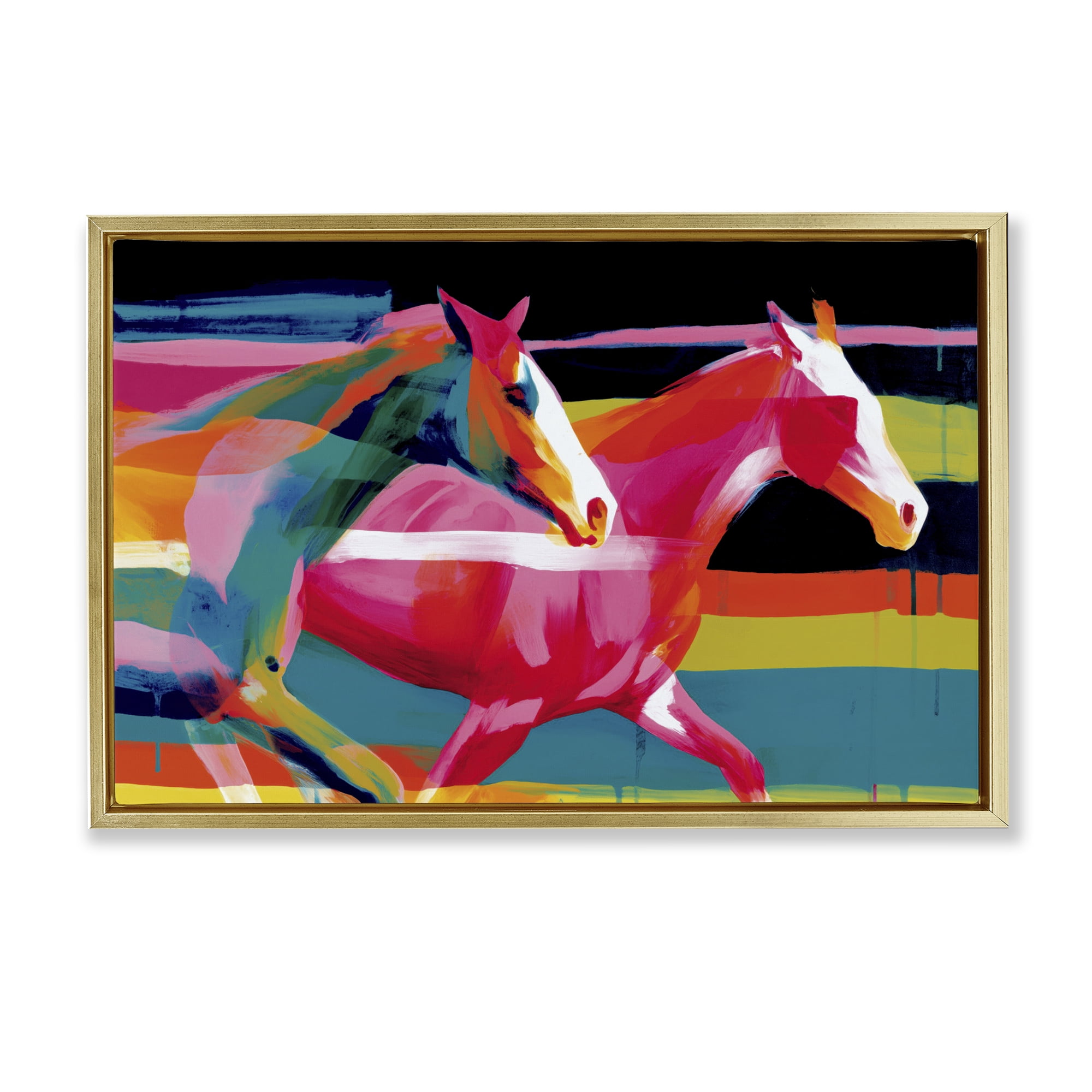 Stupell Industries Wild Horses Running Through Stripes Gold Framed Floater Canvas Wall Art, design by Chromatic Storm Studio