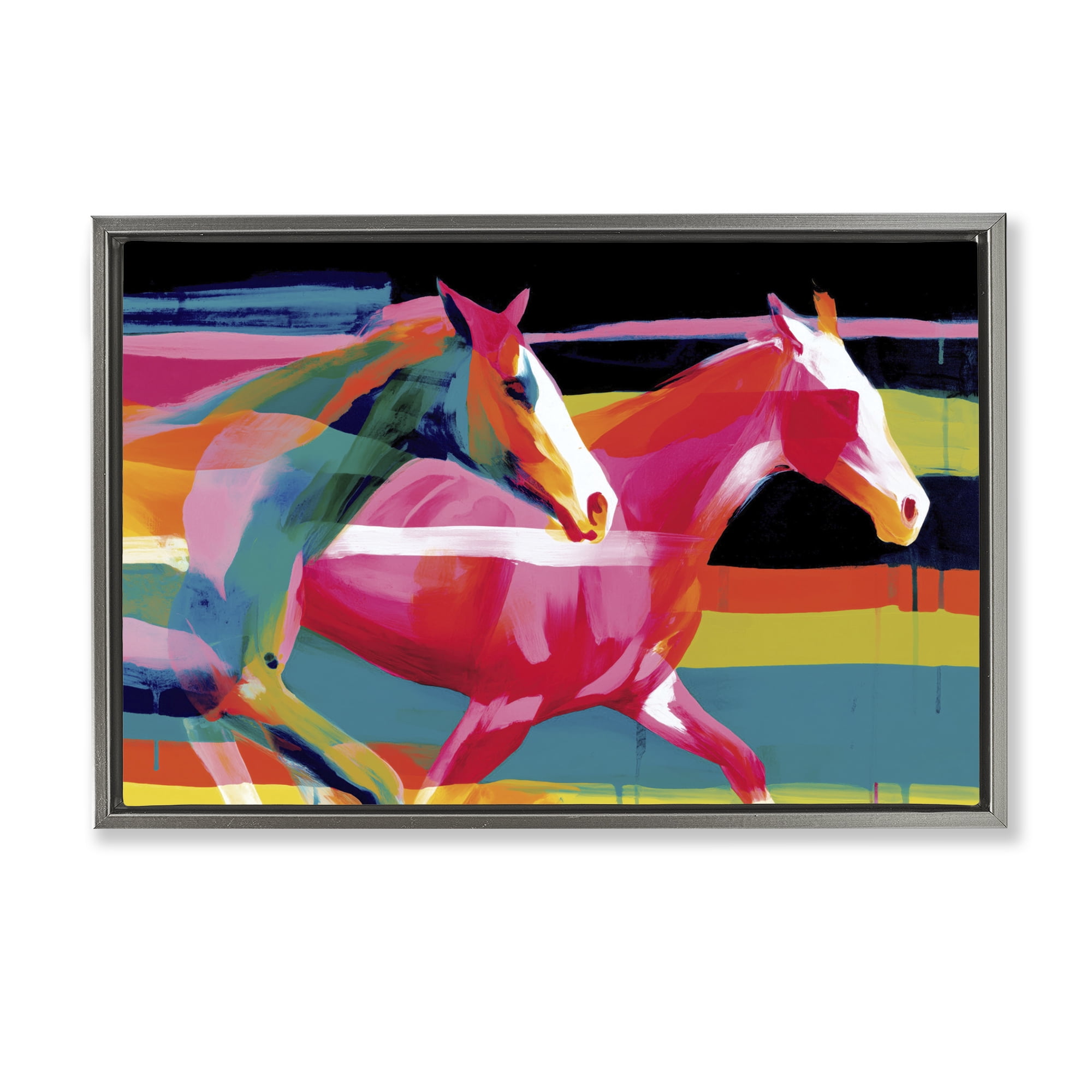 Stupell Industries Wild Horses Running Through Stripes Gray Framed Floater Canvas Wall Art, design by Chromatic Storm Studio