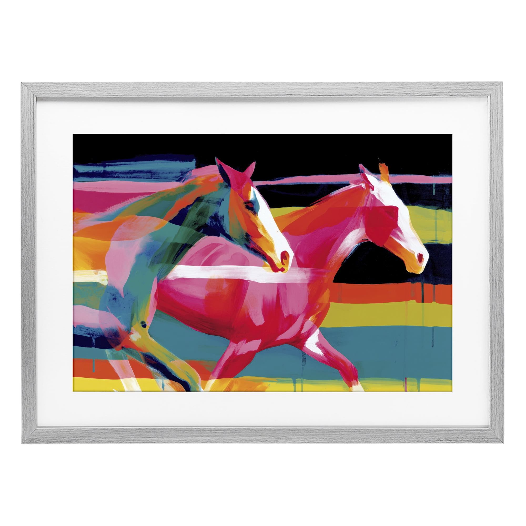 Stupell Industries Wild Horses Running Through Stripes Gray Framed Print Under Glass, design by Chromatic Storm Studio