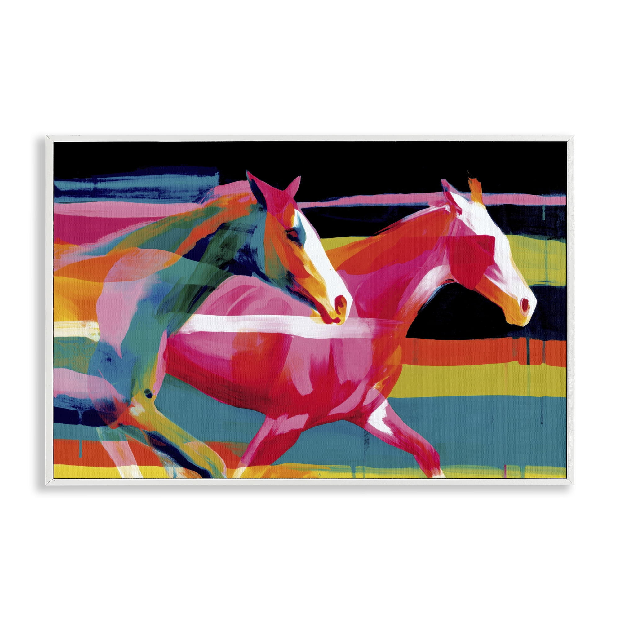 Stupell Industries Wild Horses Running Through Stripes White Framed Giclee Art, design by Chromatic Storm Studio