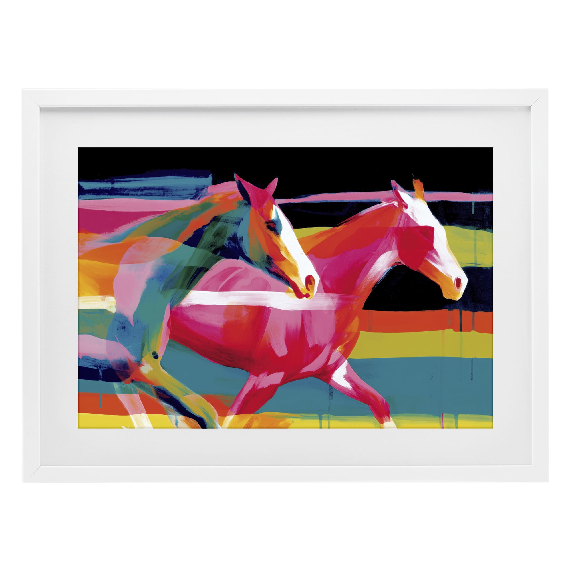 Stupell Industries Wild Horses Running Through Stripes White Framed Print Under Glass, design by Chromatic Storm Studio