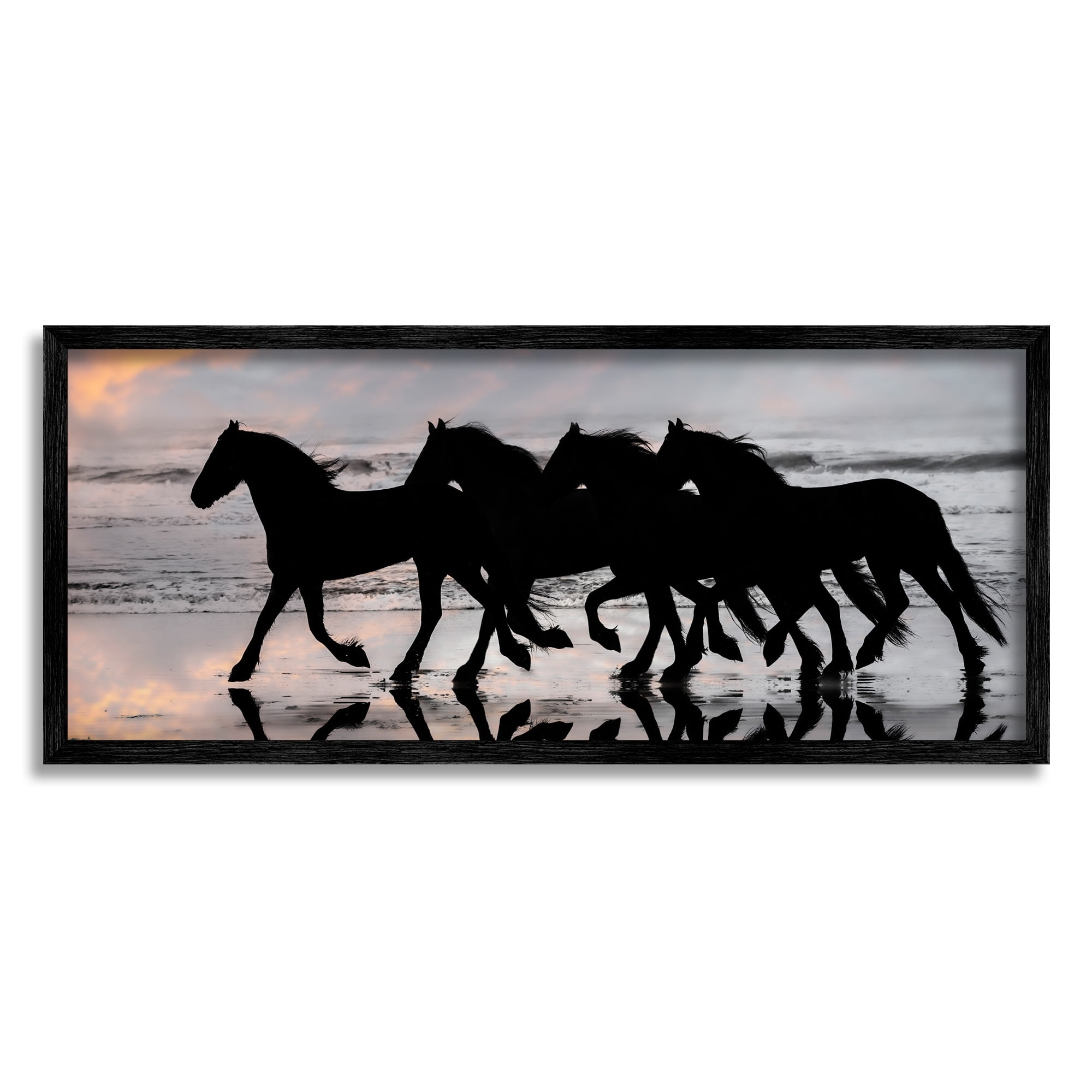 Stupell Industries Wild Horses Sunset Beach Silhouettes Galloping Animals, 24 x 10, Design by PHBurchett