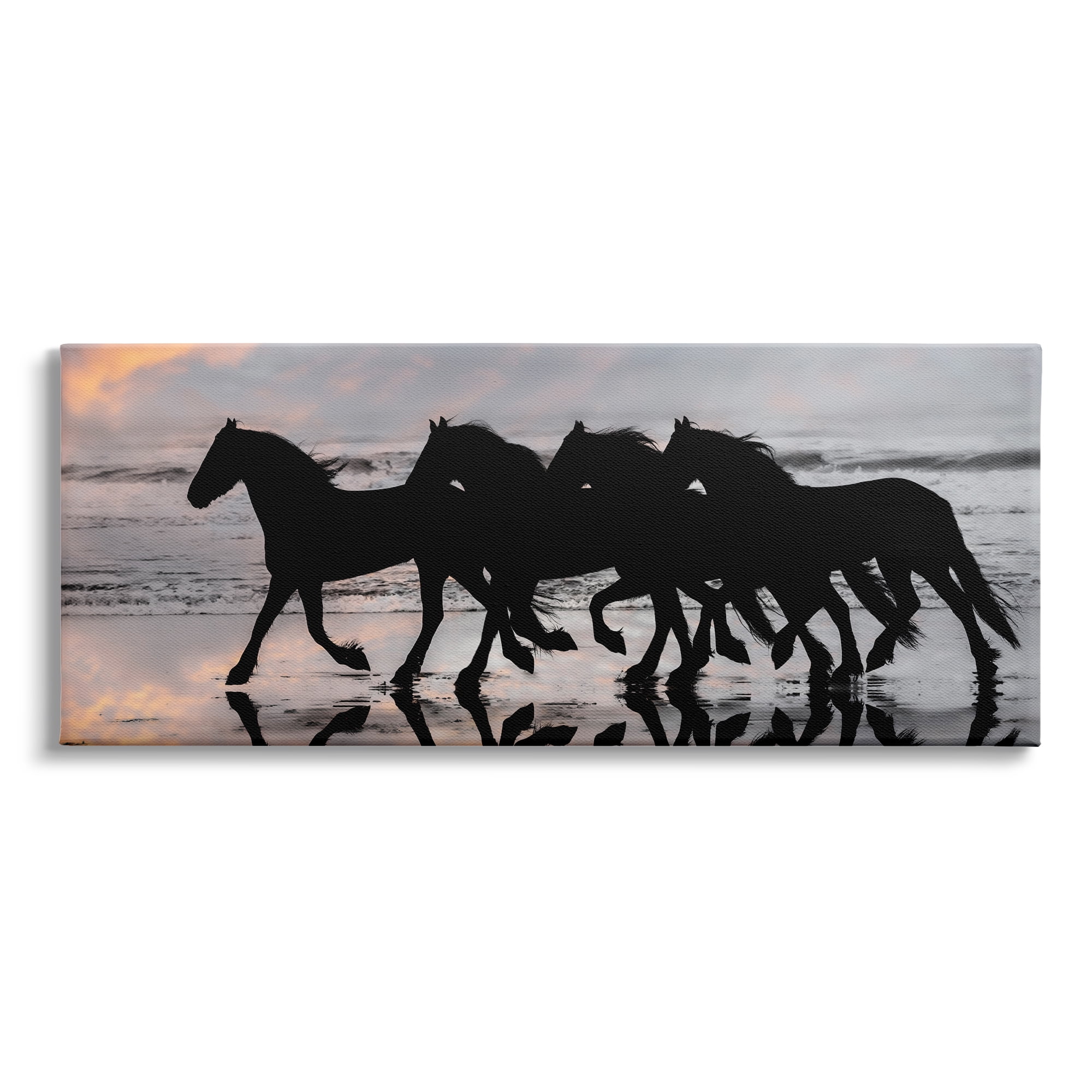 Stupell Industries Wild Horses Sunset Beach Silhouettes Galloping Animals, 30 x 13, Design by PHBurchett