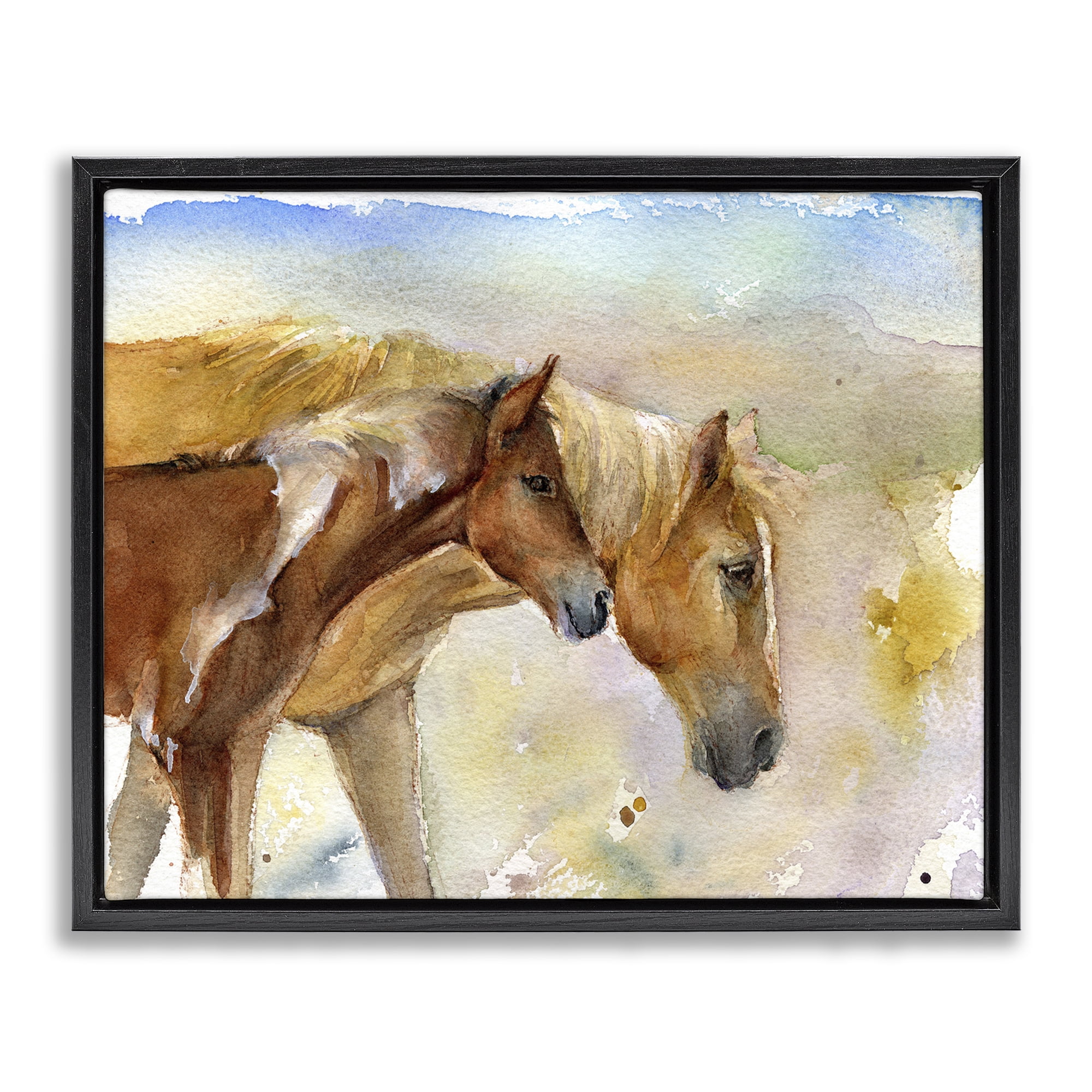 Stupell Industries Wild Horses Watercolor Animals & Insects Painting Black Floater Framed Canvas Art Print Wall Art, 31 x 25