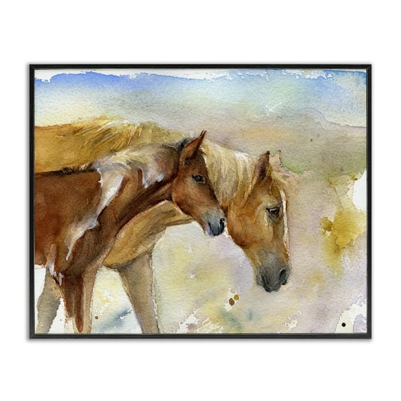 Stupell Industries Wild Horses Watercolor Animals & Insects Painting Black Framed Art Print Wall Art, 14 x 11
