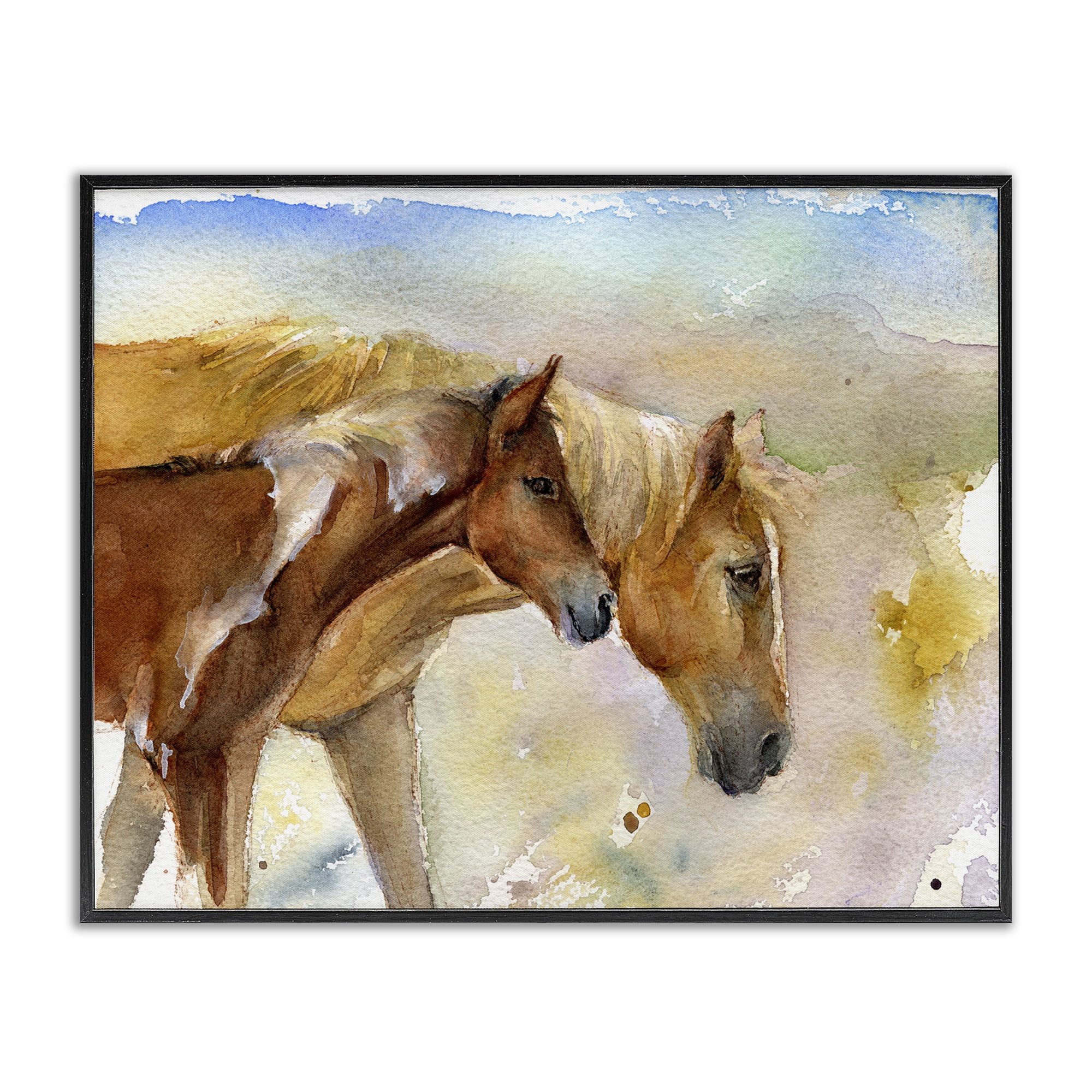 Stupell Industries Wild Horses Watercolor Animals & Insects Painting Black Framed Art Print Wall Art, 20 x 16