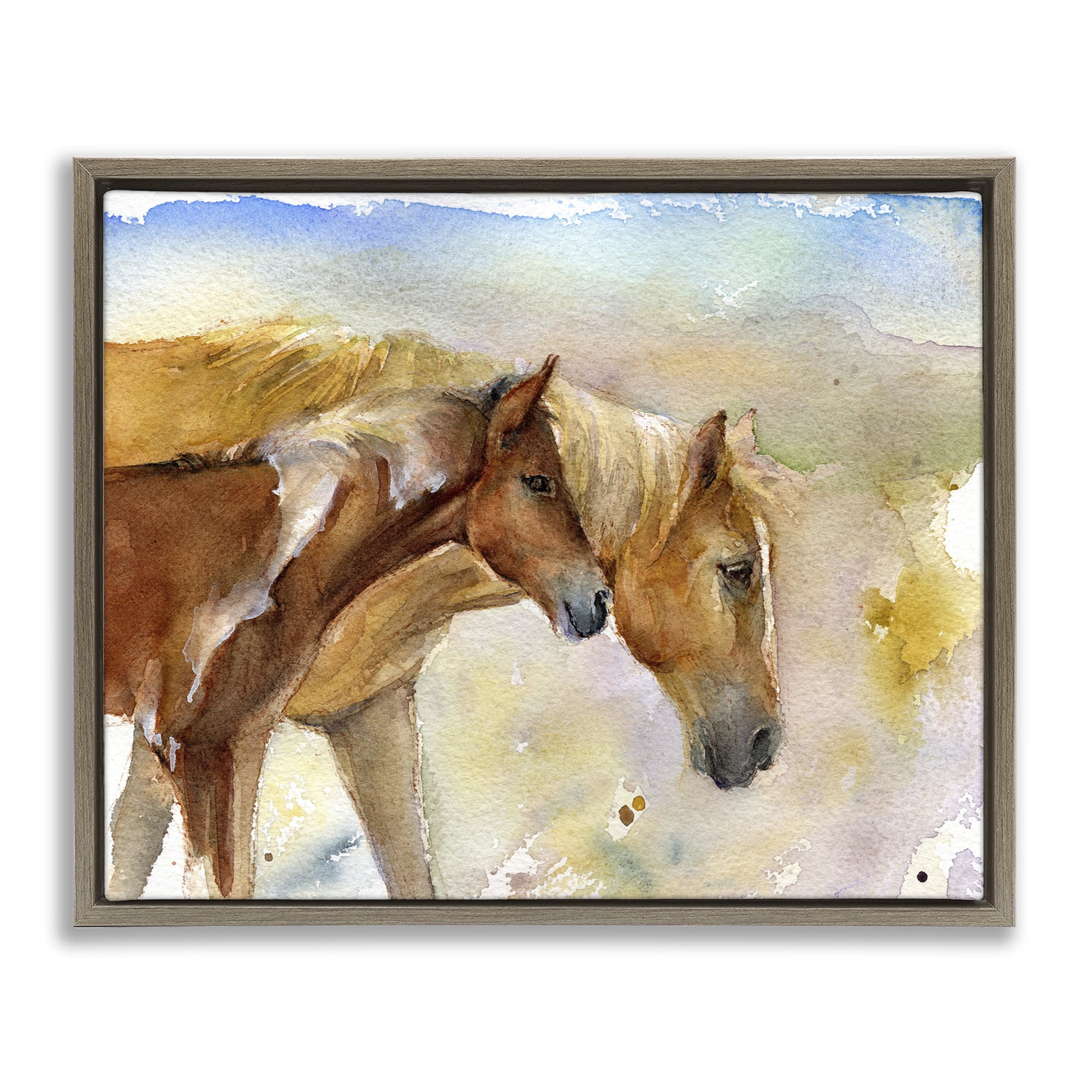 Stupell Industries Wild Horses Watercolor Animals & Insects Painting Brown Floater Framed Canvas Art Print Wall Art, 21 x 17