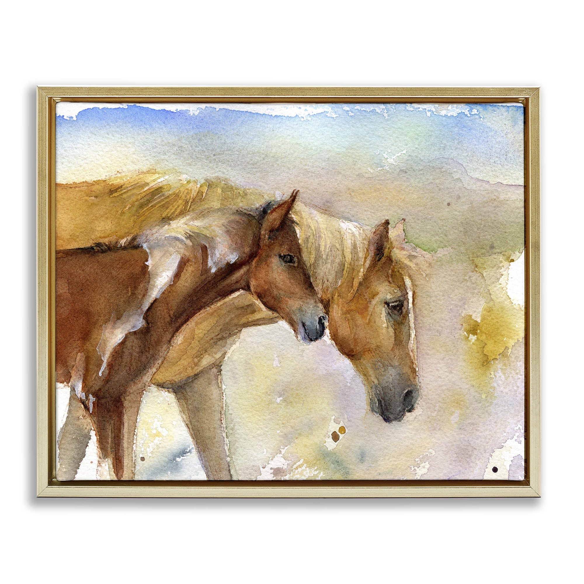 Stupell Industries Wild Horses Watercolor Animals & Insects Painting Gold Floater Framed Canvas Art Print Wall Art, 21 x 17