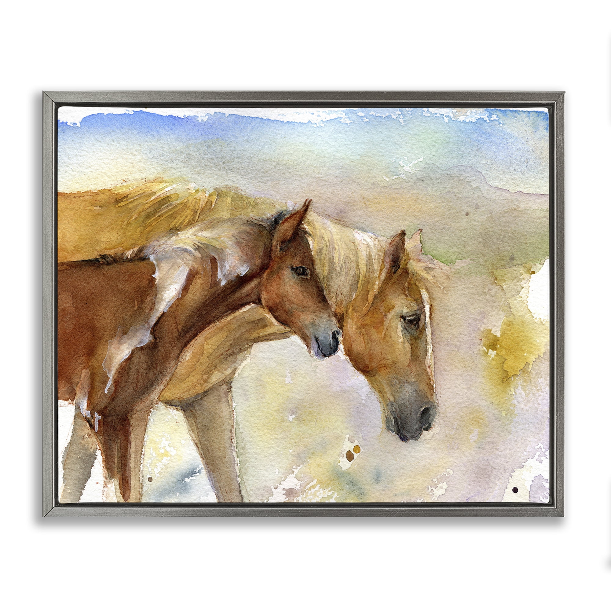 Stupell Industries Wild Horses Watercolor Animals & Insects Painting Gray Floater Framed Canvas Art Print Wall Art, 31 x 25